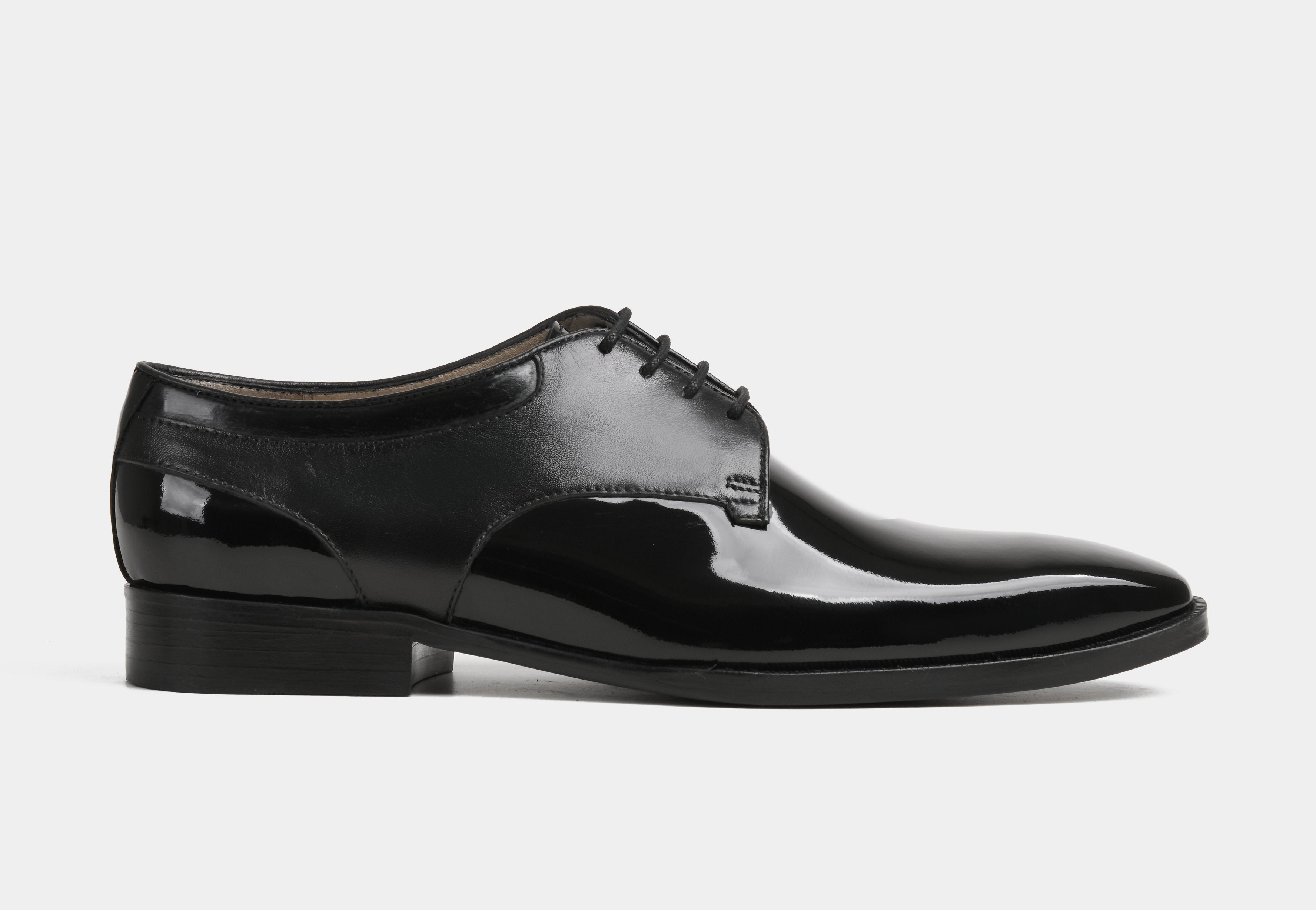 ENZO | MEN BLACK PATENT DERBY SHOES