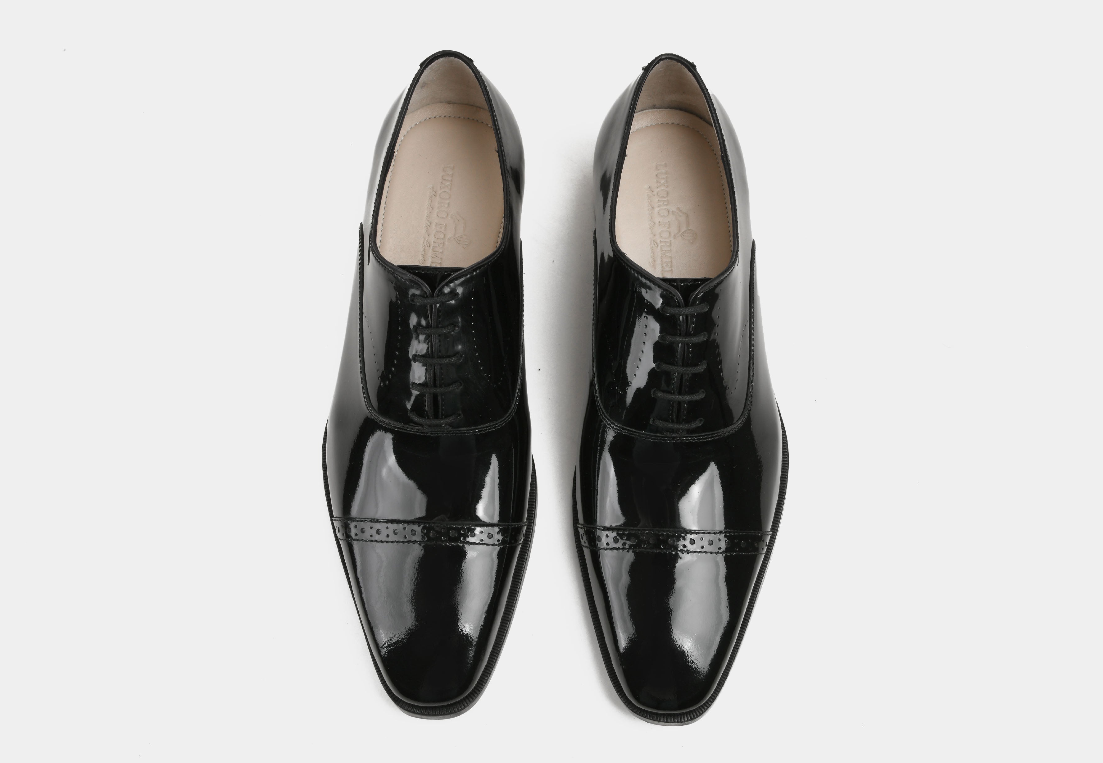 LORENZO | MEN BLACK PATENT CAP-TOE OXFORDS