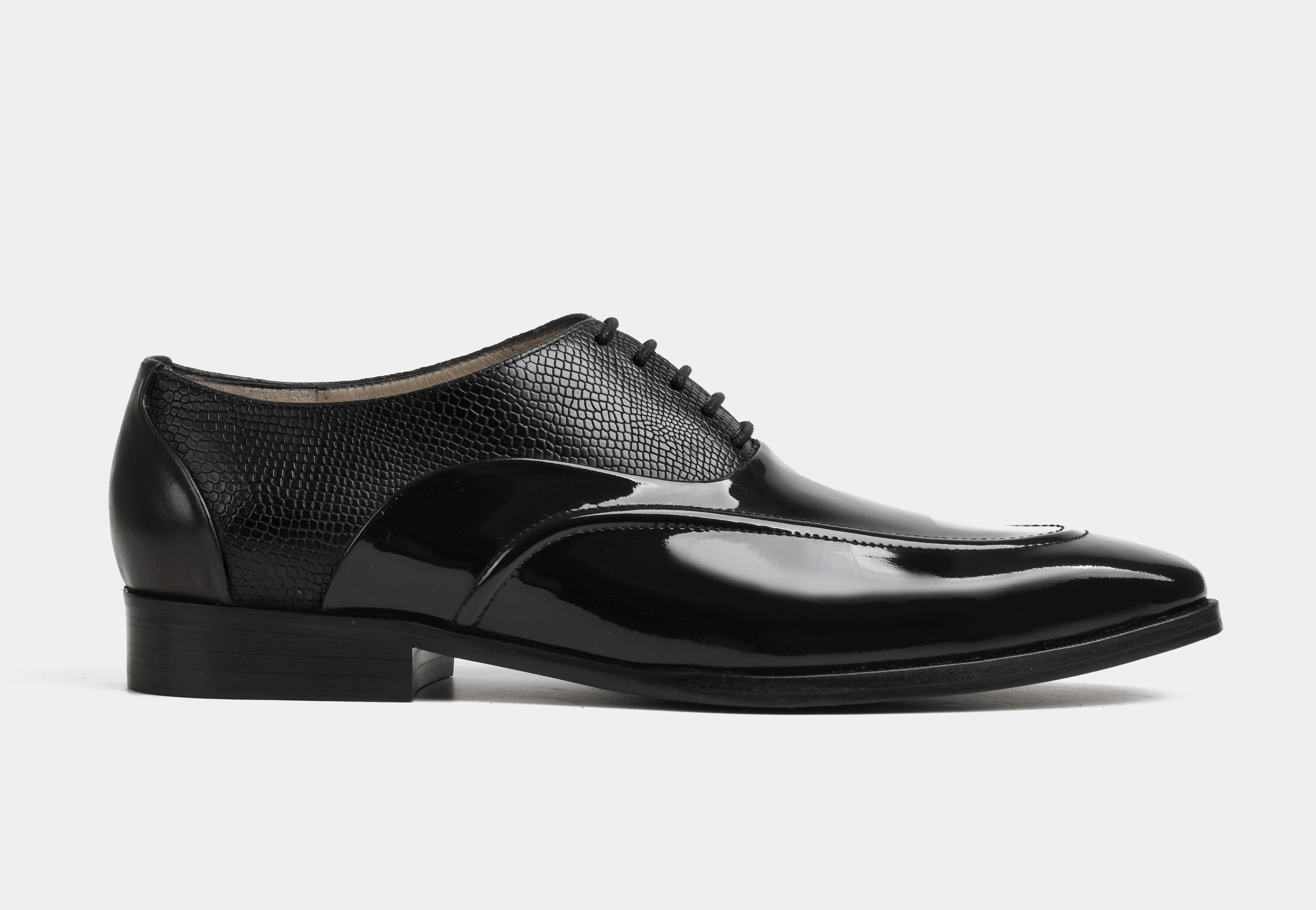 MARCELIN | MEN BLACK PATENT & PEBBLE OXFORDS