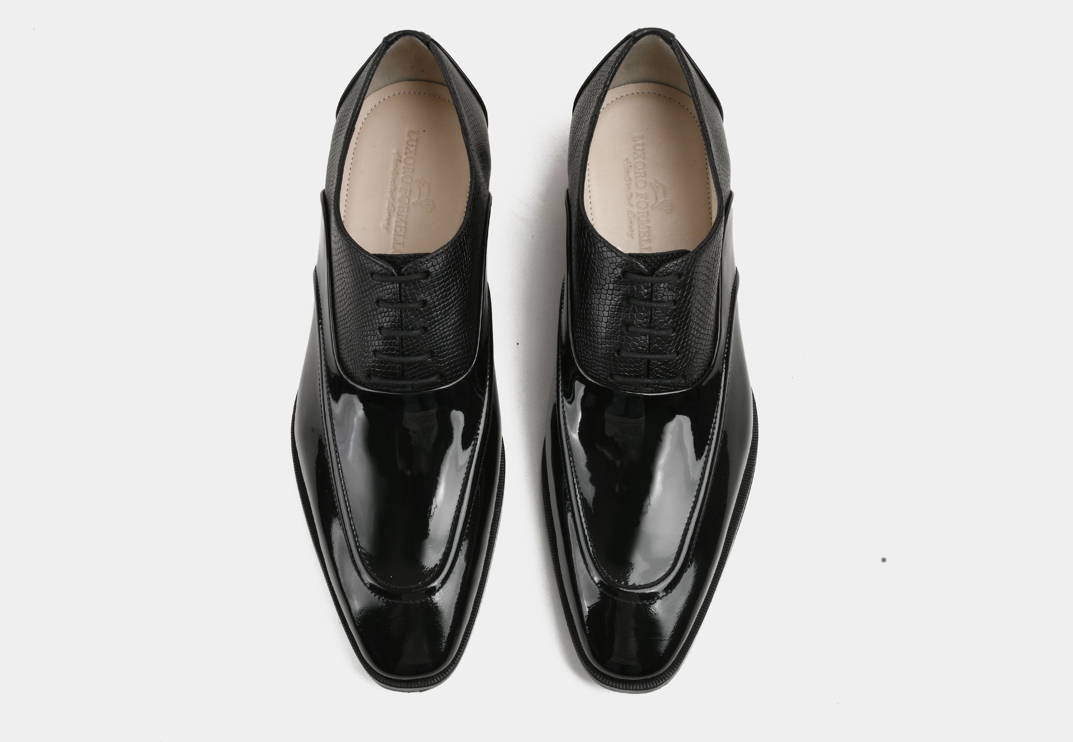 MARCELIN | MEN BLACK PATENT & PEBBLE OXFORDS