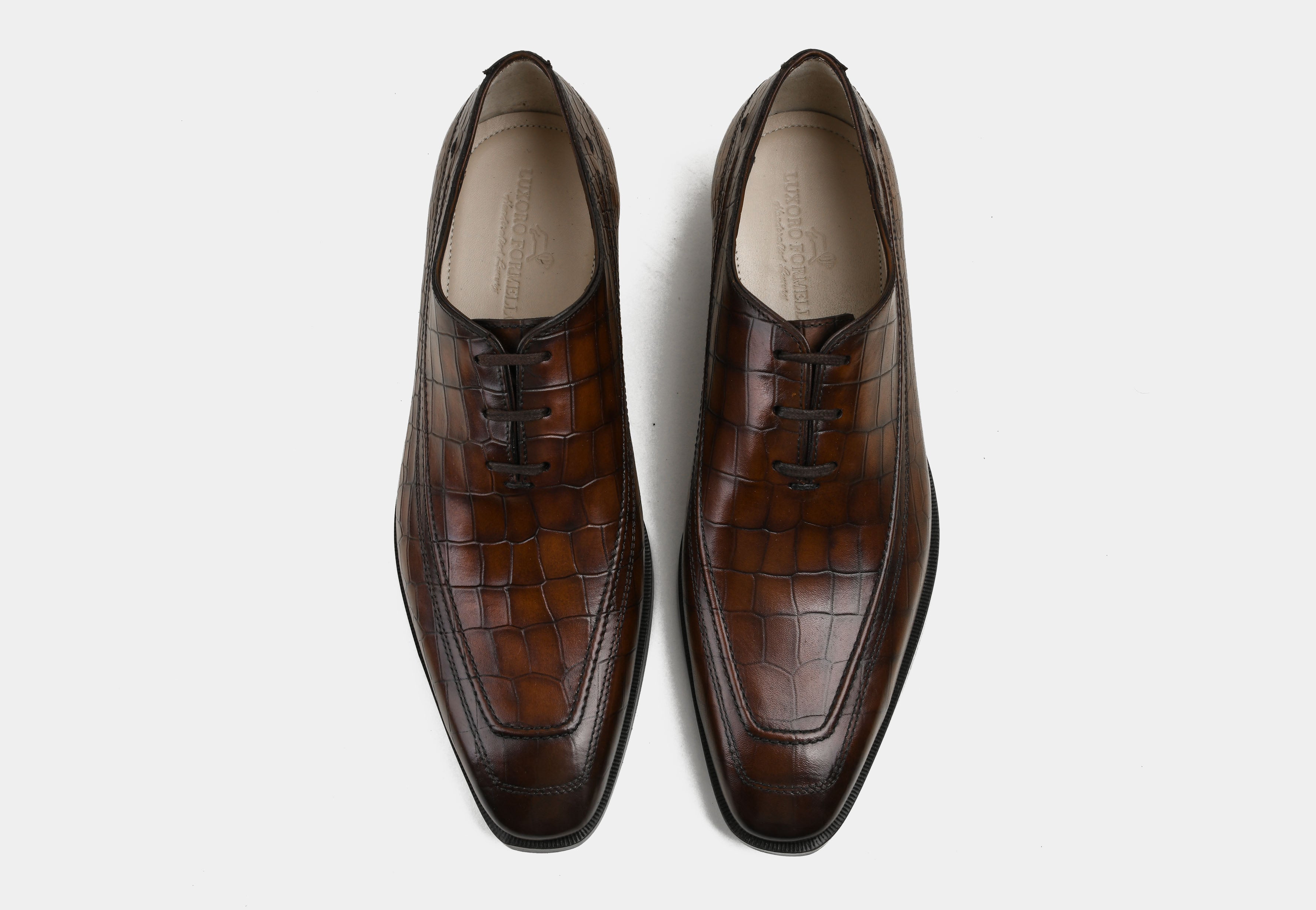 RICCARDO | MEN BROWN CROCO WHOLECUT LACE-UPS