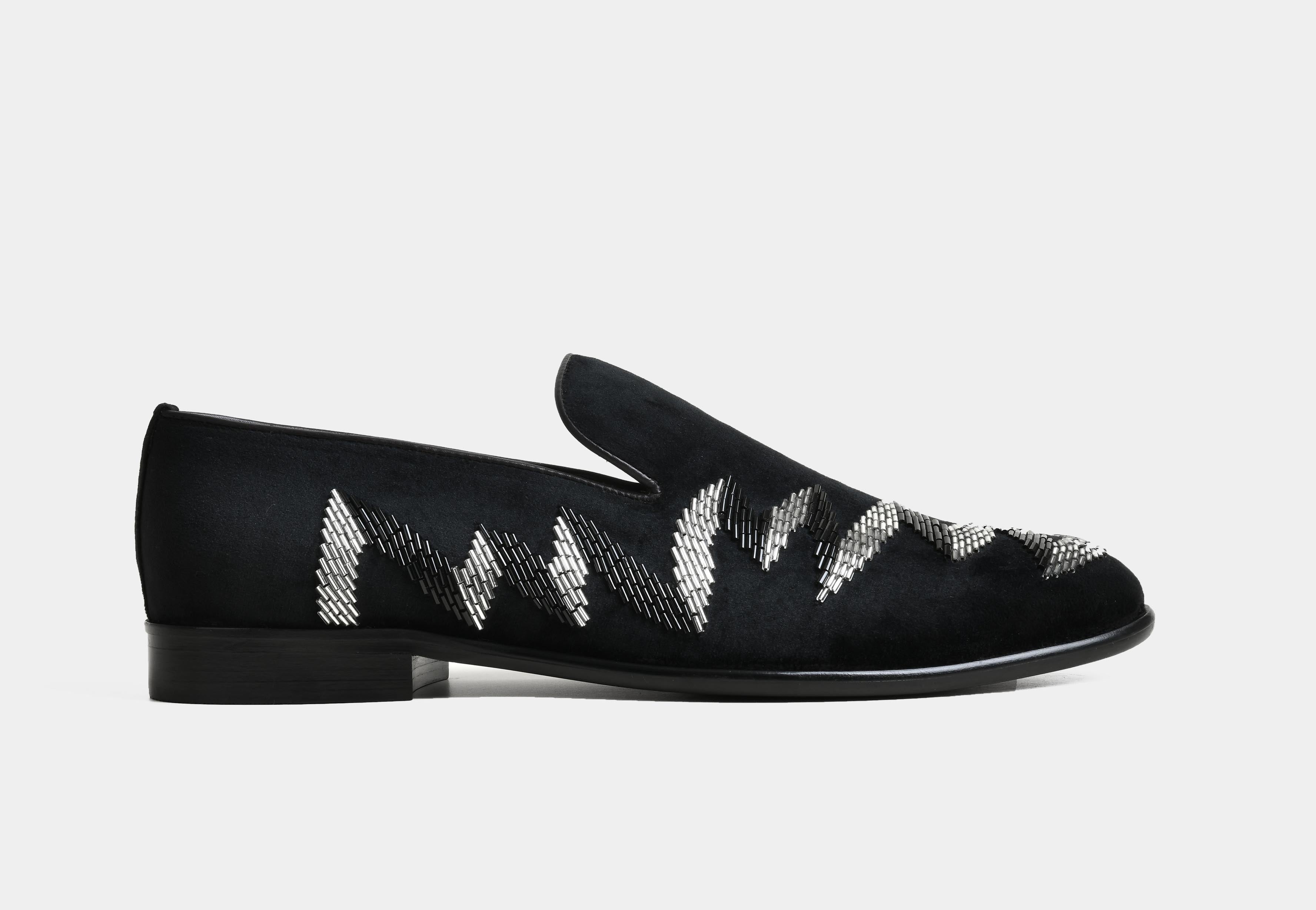 ZIGARO | MEN BLACK BEADED VELVET SLIP-ONS
