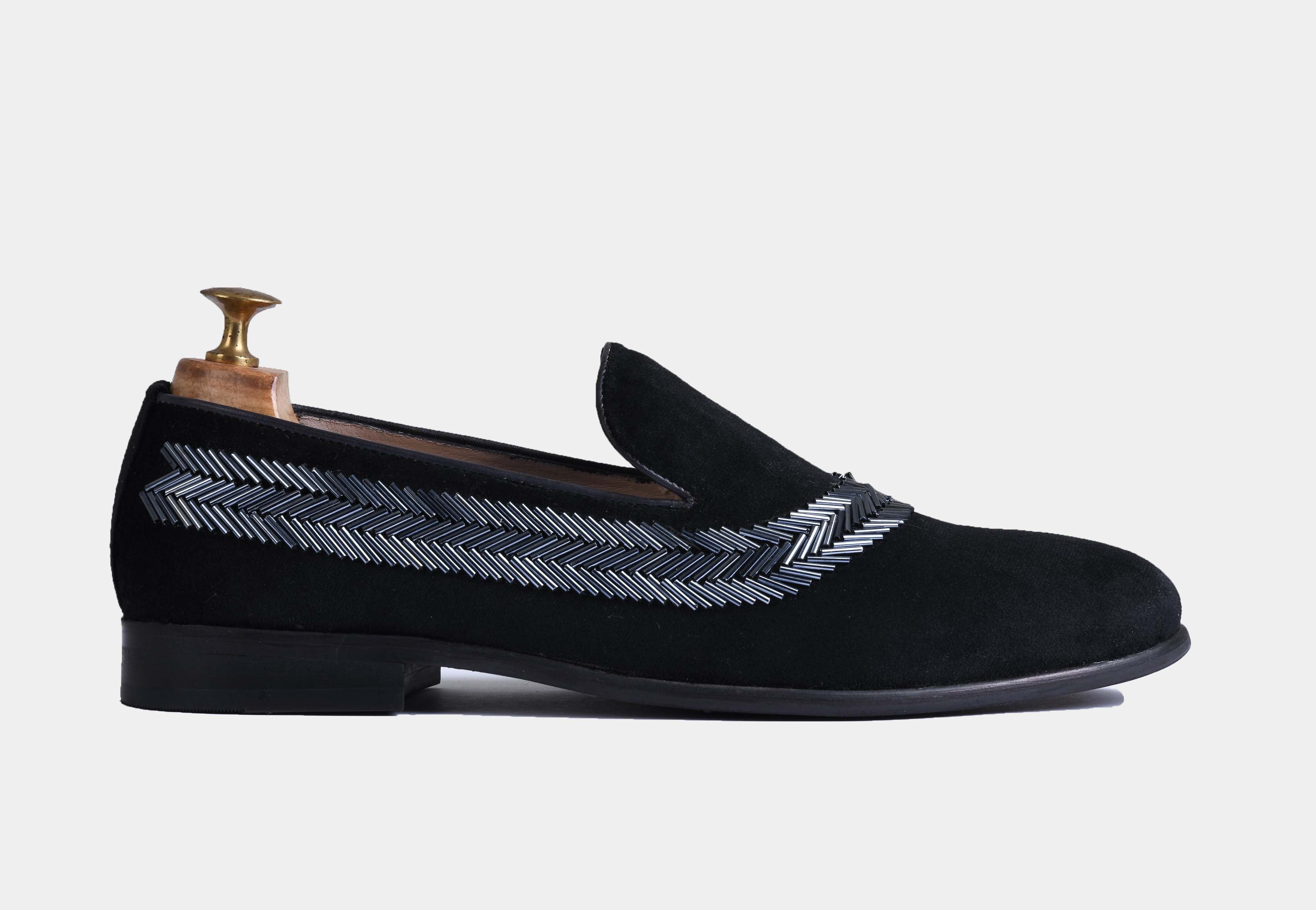 ALONZO BLACK embroidered slip-ons (Reserved-Release)