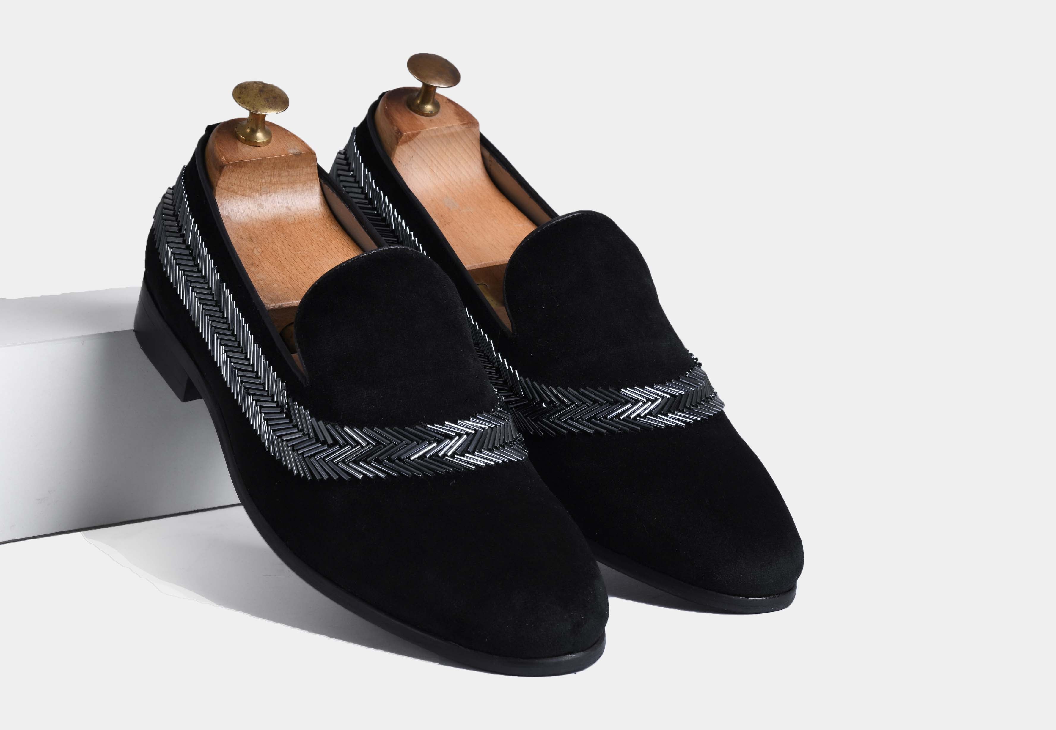 ALONZO BLACK embroidered slip-ons (Reserved-Release)