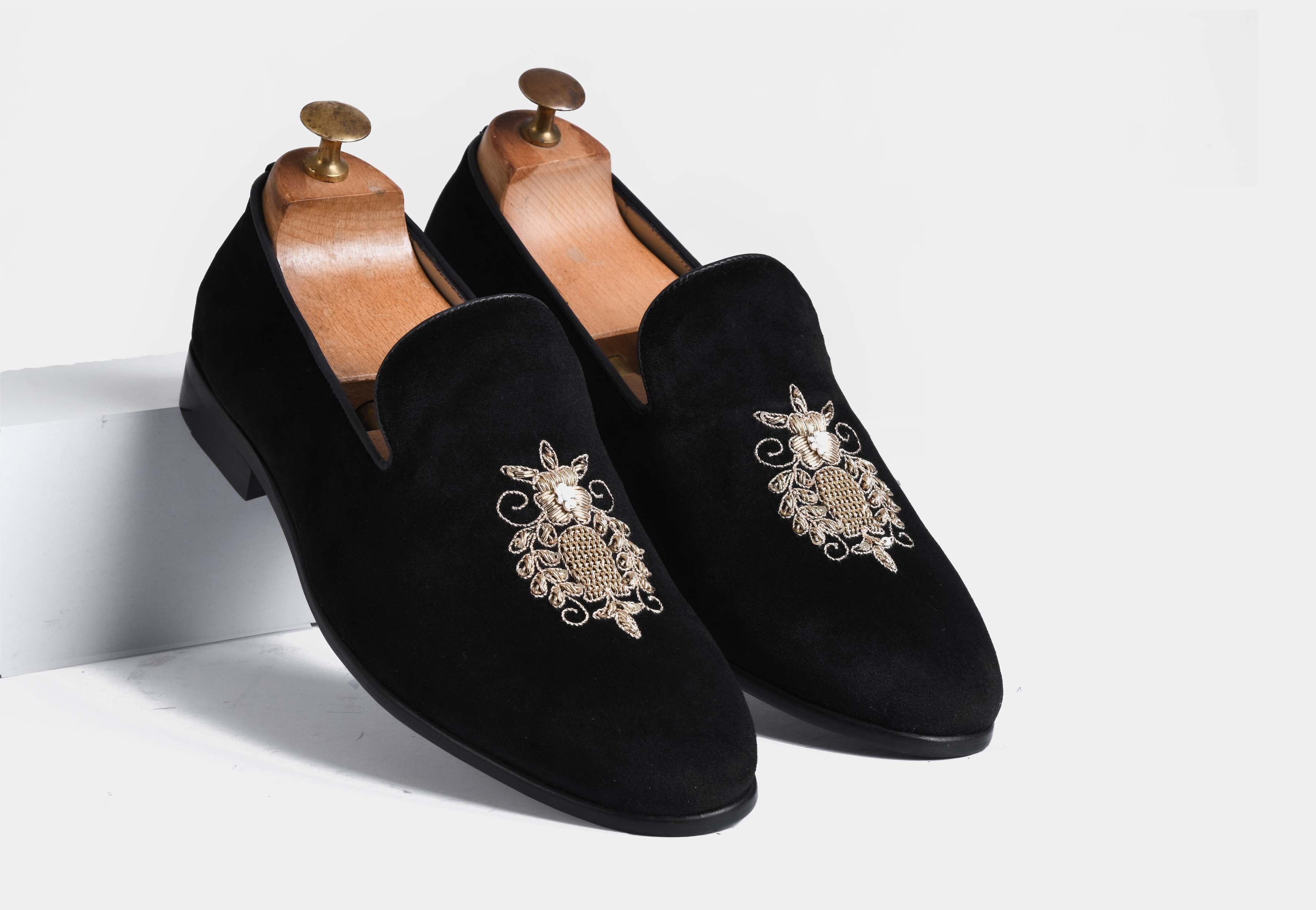 Mateo Black Embroidered Slip-ons (Reserved-Release)