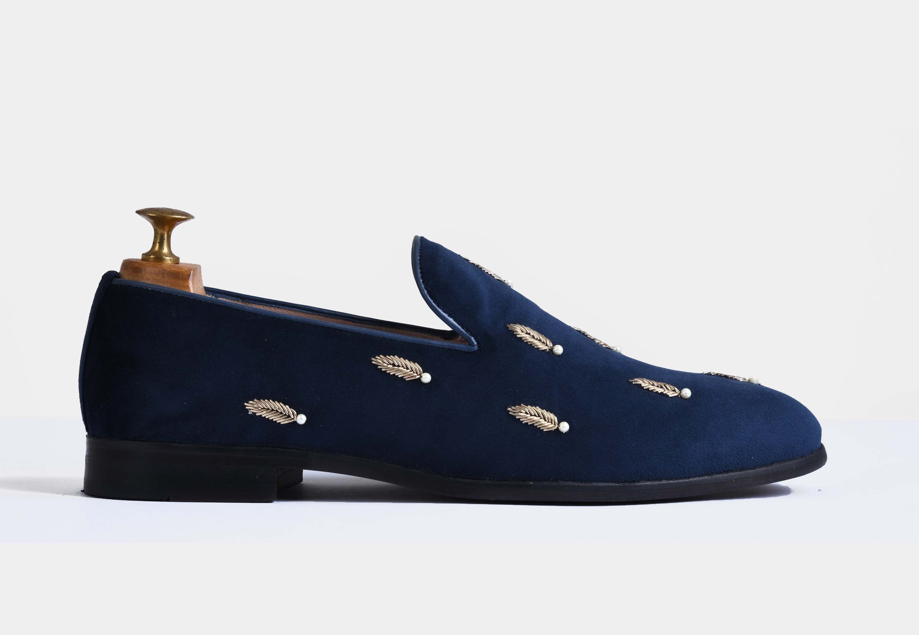CARLOS BLUE embroidered slip-ons (Reserved-Release)