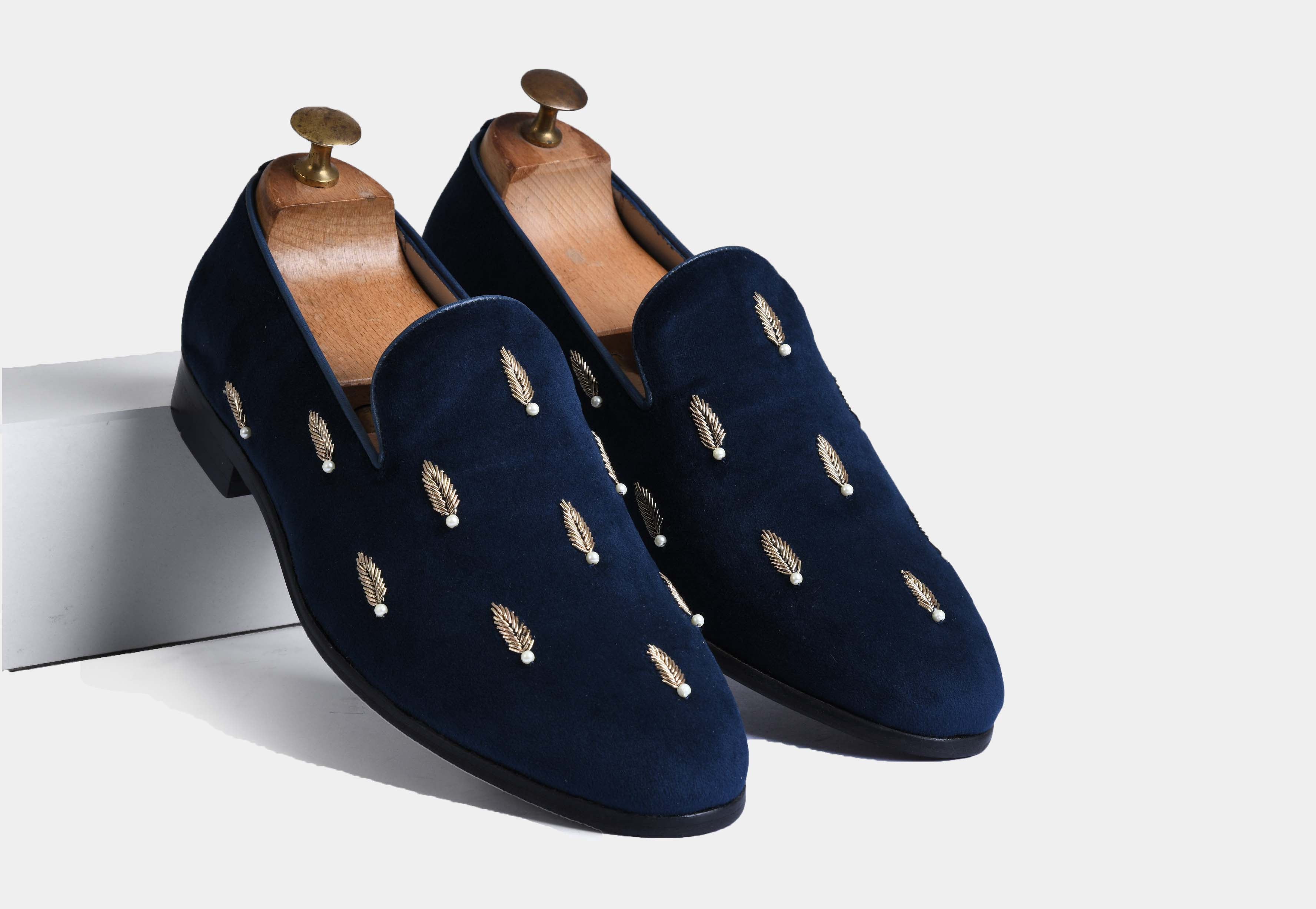 CARLOS BLUE embroidered slip-ons (Reserved-Release)