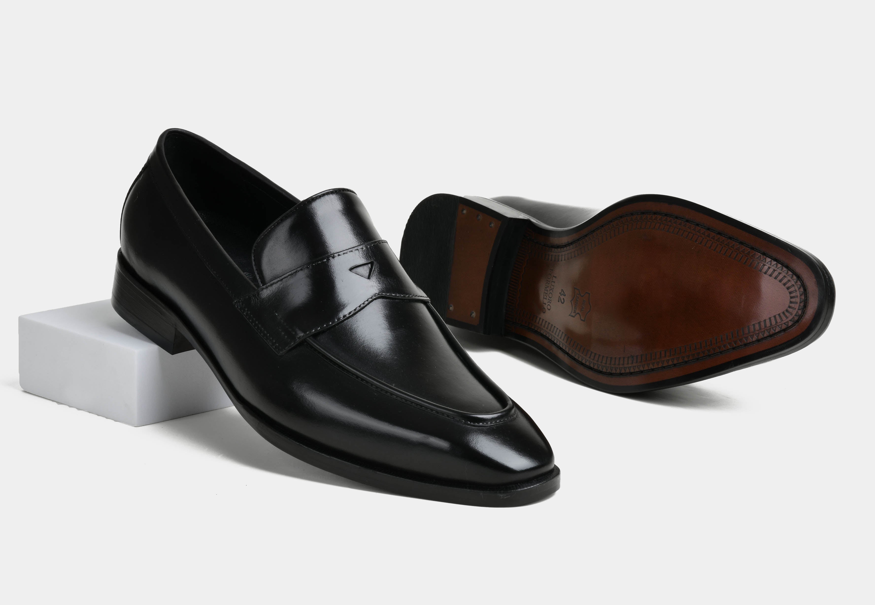 AIDEN | Catalog-MEN BLACK PENNY LEATHER LOAFERS