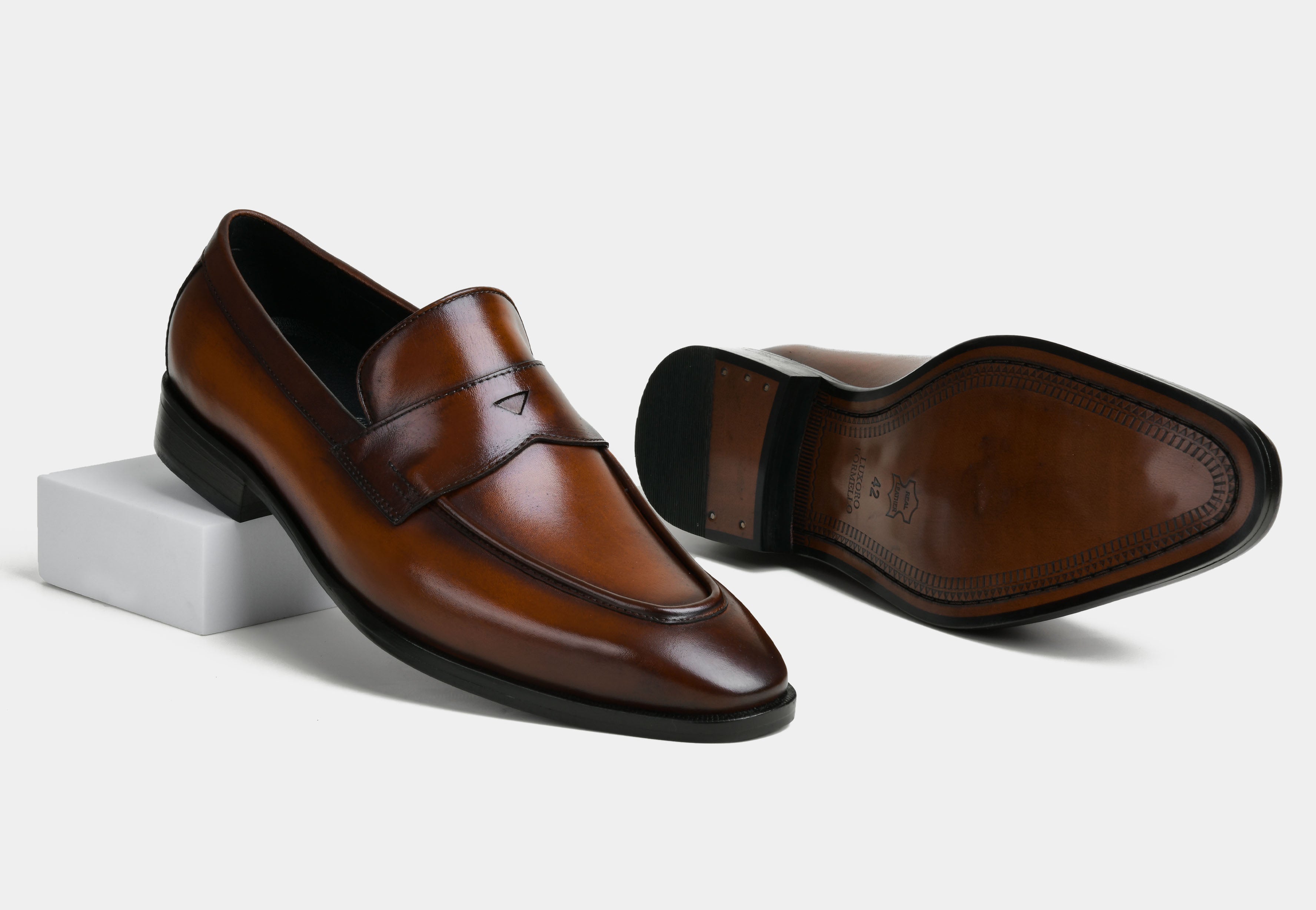AIDEN | Catalog-MEN COGNAC PENNY LEATHER LOAFERS