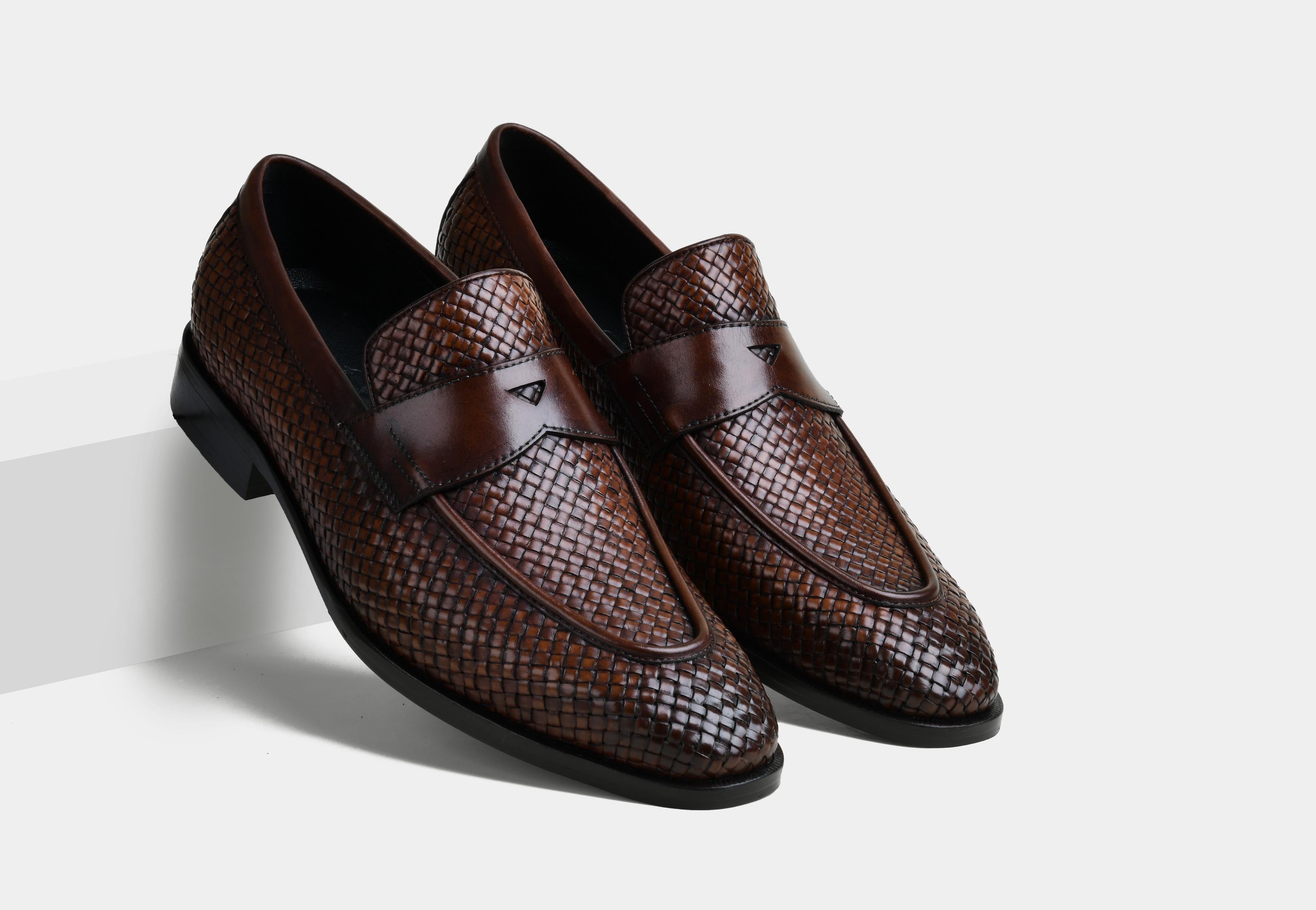 AIDEN | MEN BROWN WEAVED LEATHER SLIP-ONS (Reserved-Release)