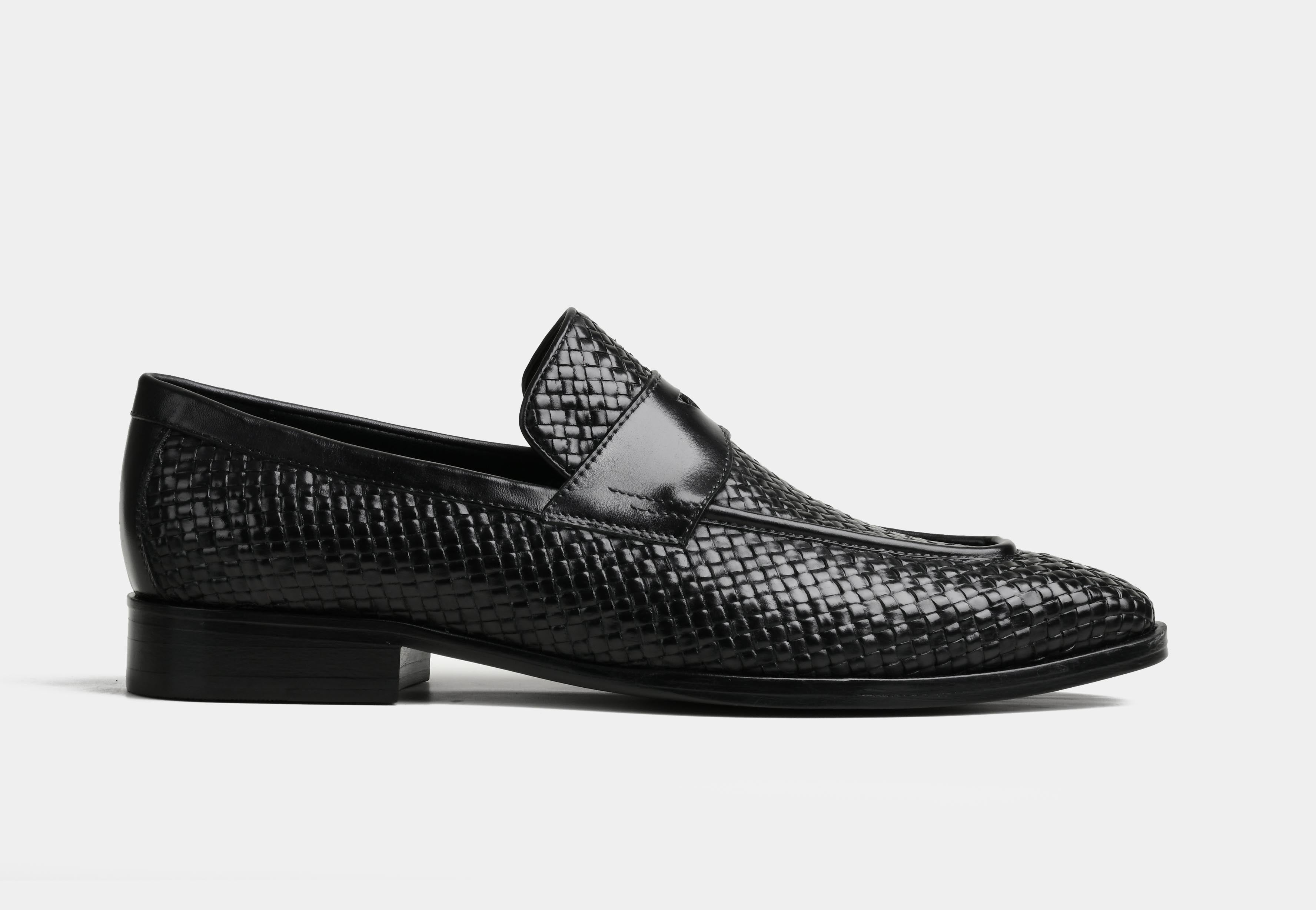 AIDEN | MEN BLACK WEAVED LEATHER SLIP-ONS (Reserved-Release)