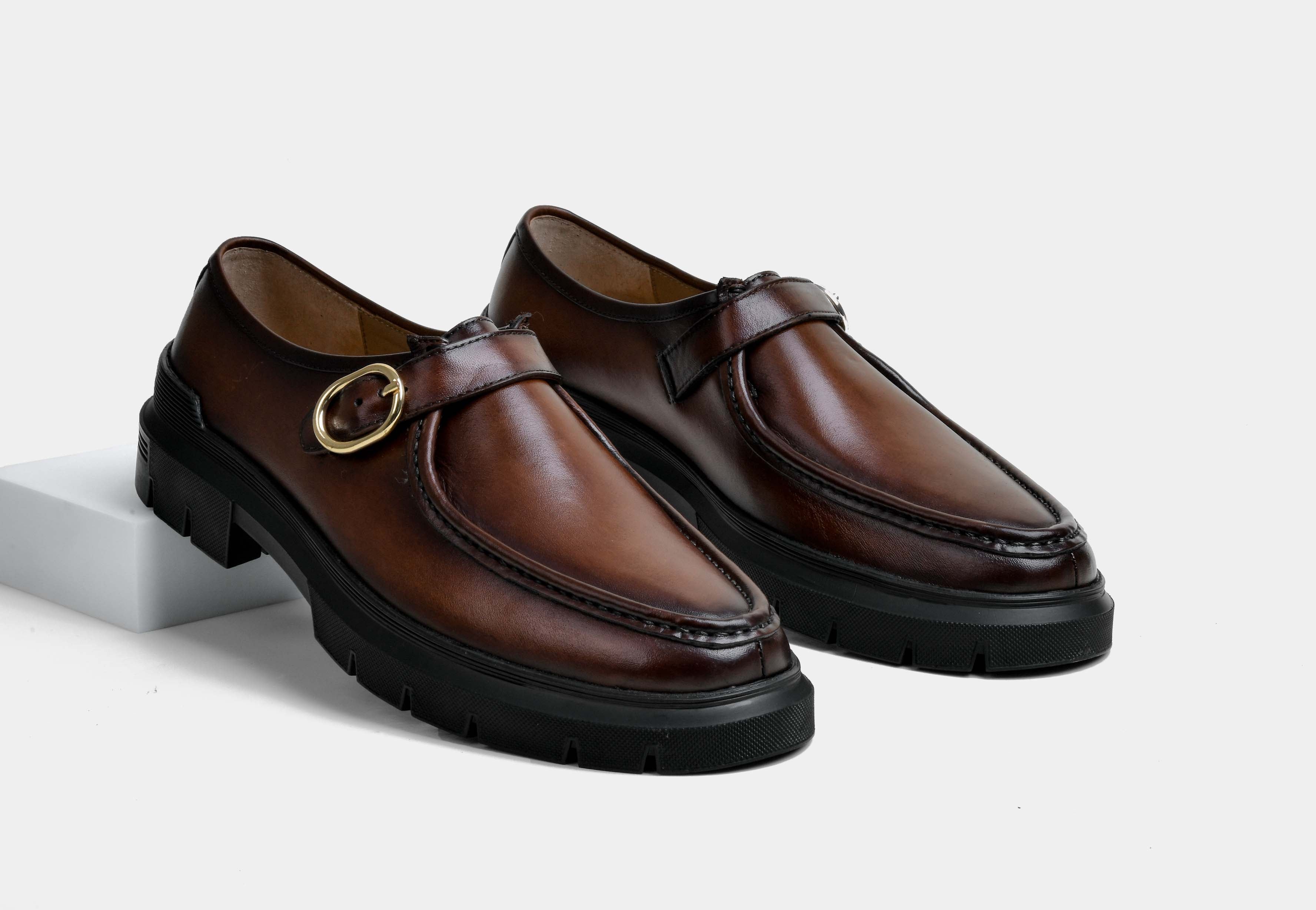 MEN MID-BROWN MONK SINGLE BUCKLE SHOES | STRIDEGRIP (Reserved-Release)