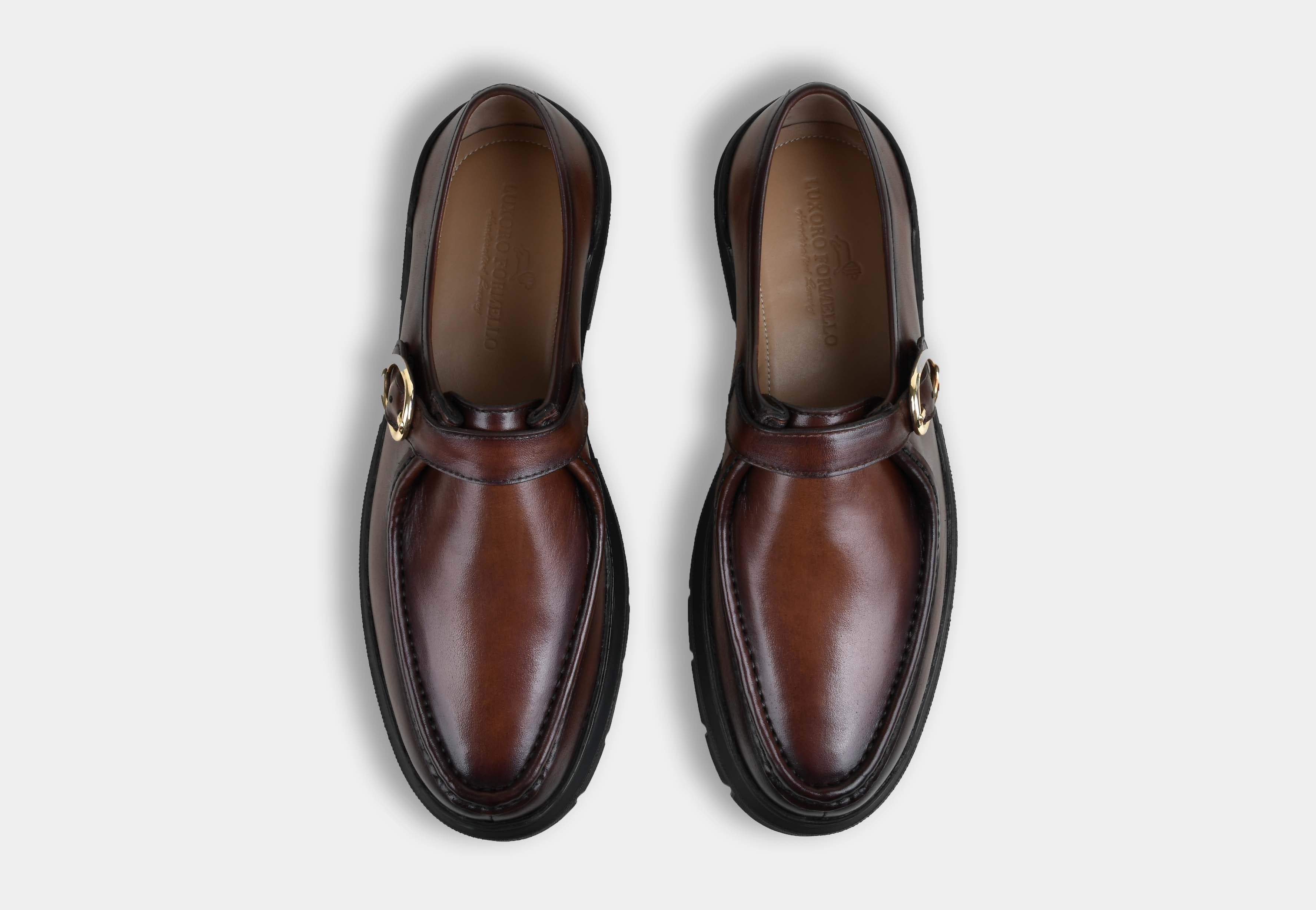 MEN MID-BROWN MONK SINGLE BUCKLE SHOES | STRIDEGRIP (Reserved-Release)