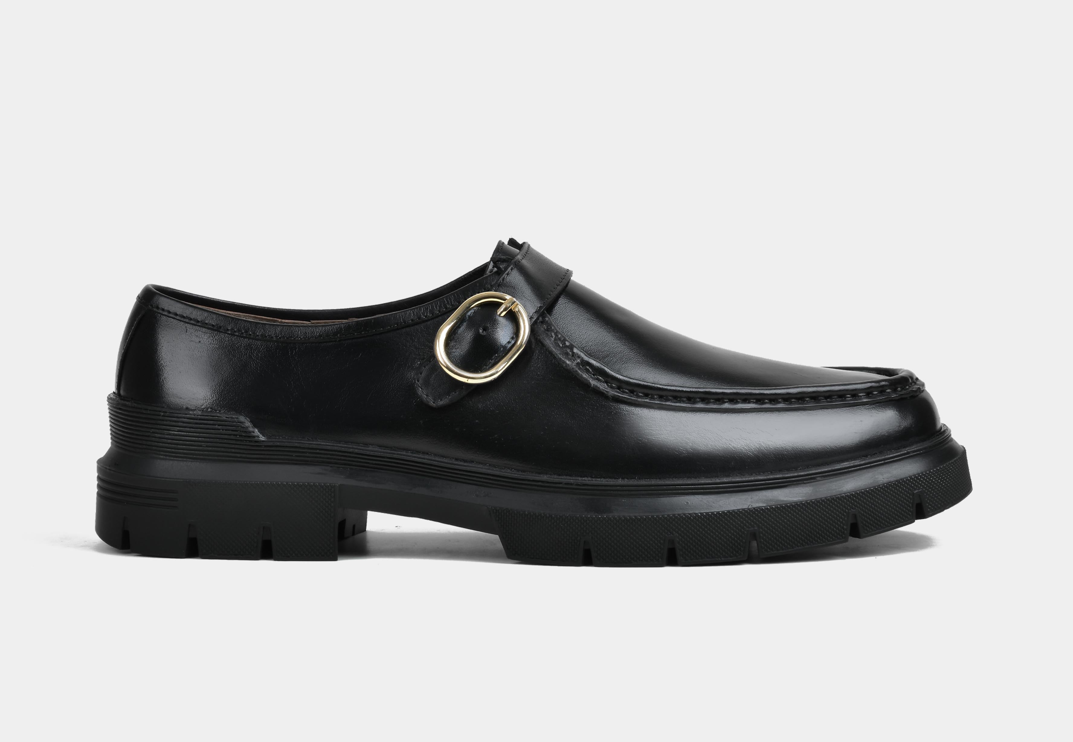 MEN BLACK MONK SINGLE BUCKLE SHOES | STRIDEGRIP (Reserved-Release)