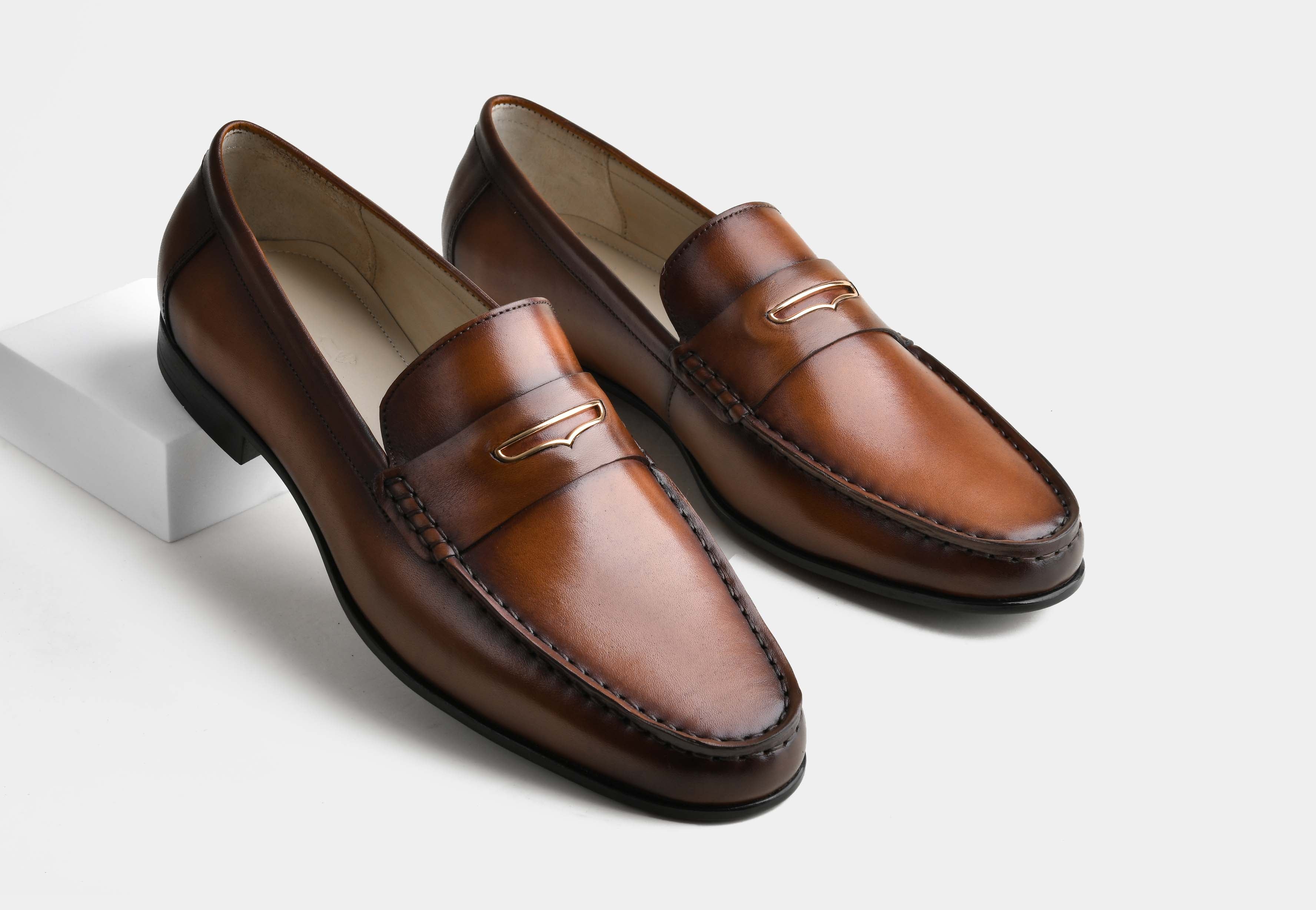 ANTINO | MEN TAN HAND-BURNISHED CALF LEATHER LOAFERS