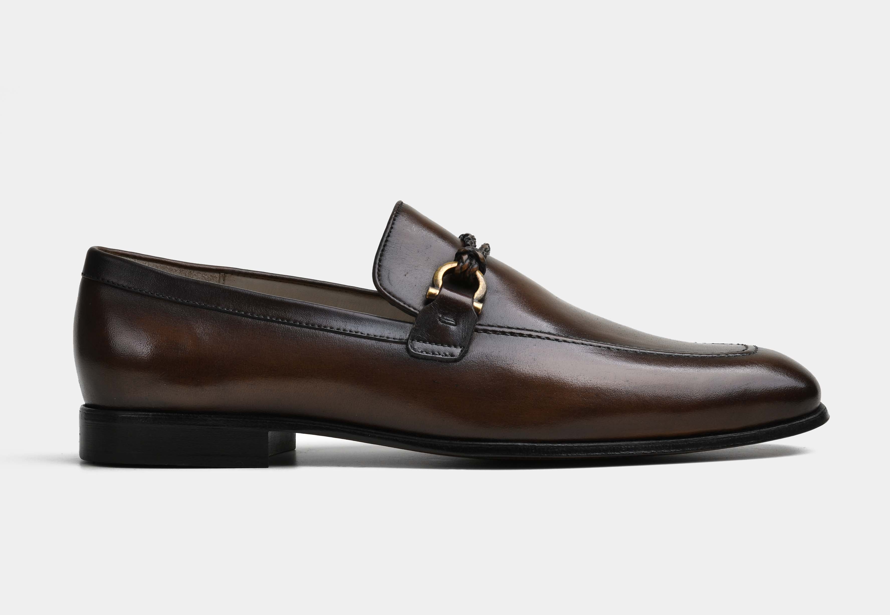 TRENZO | MEN BROWN HAND-BURNISHED BRAIDED BIT LOAFERS