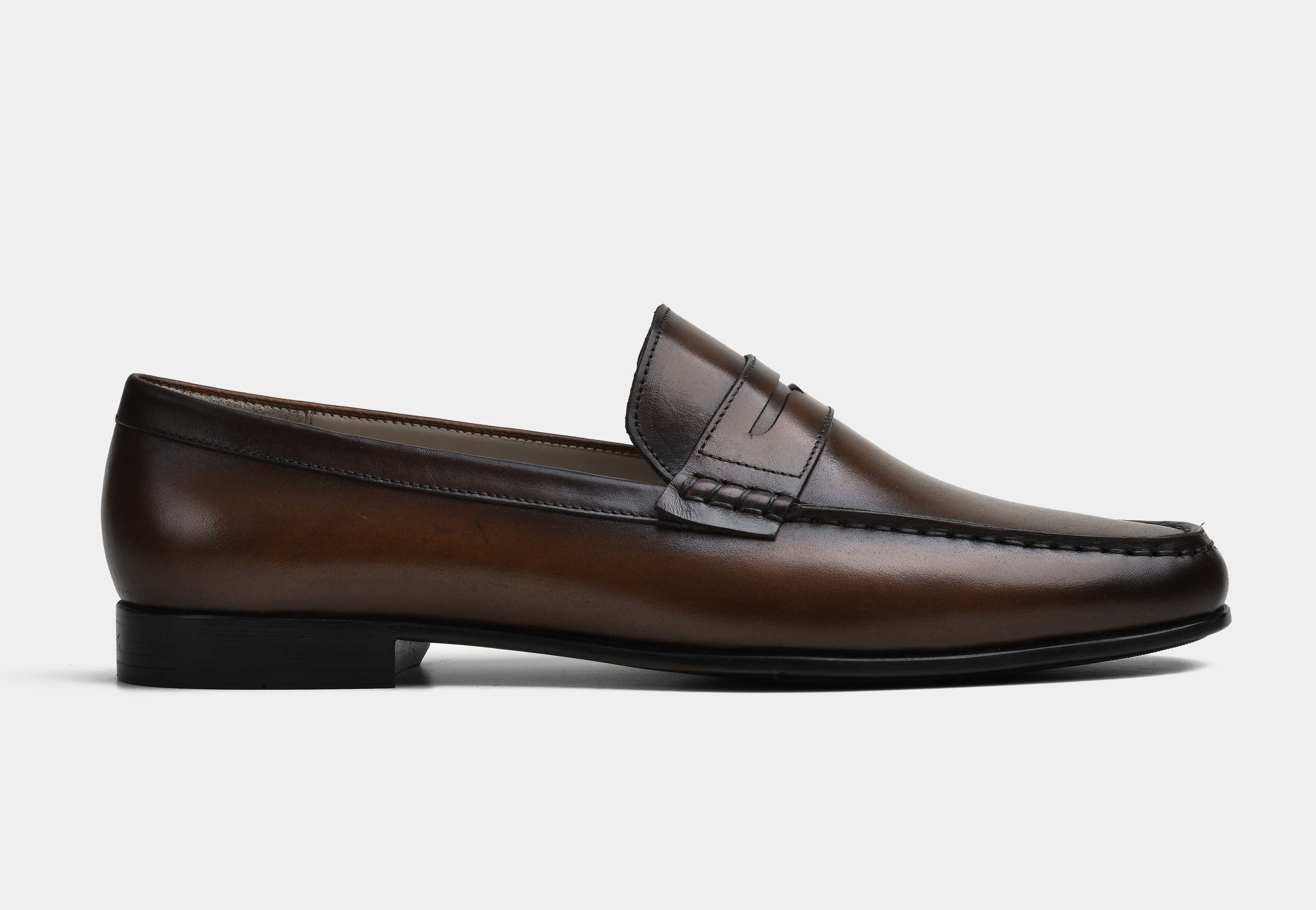 ARENNA | MEN BROWN HAND-BURNISHED CALF LEATHER PENNY LOAFERS