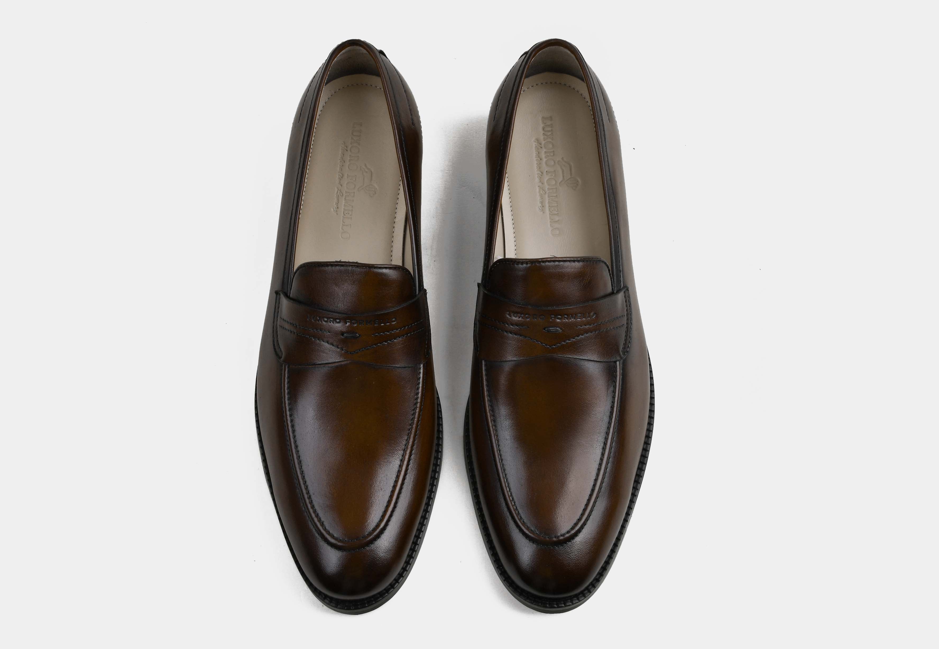 REGALLO | MEN BROWN HAND-BURNISHED PENNY LOAFERS