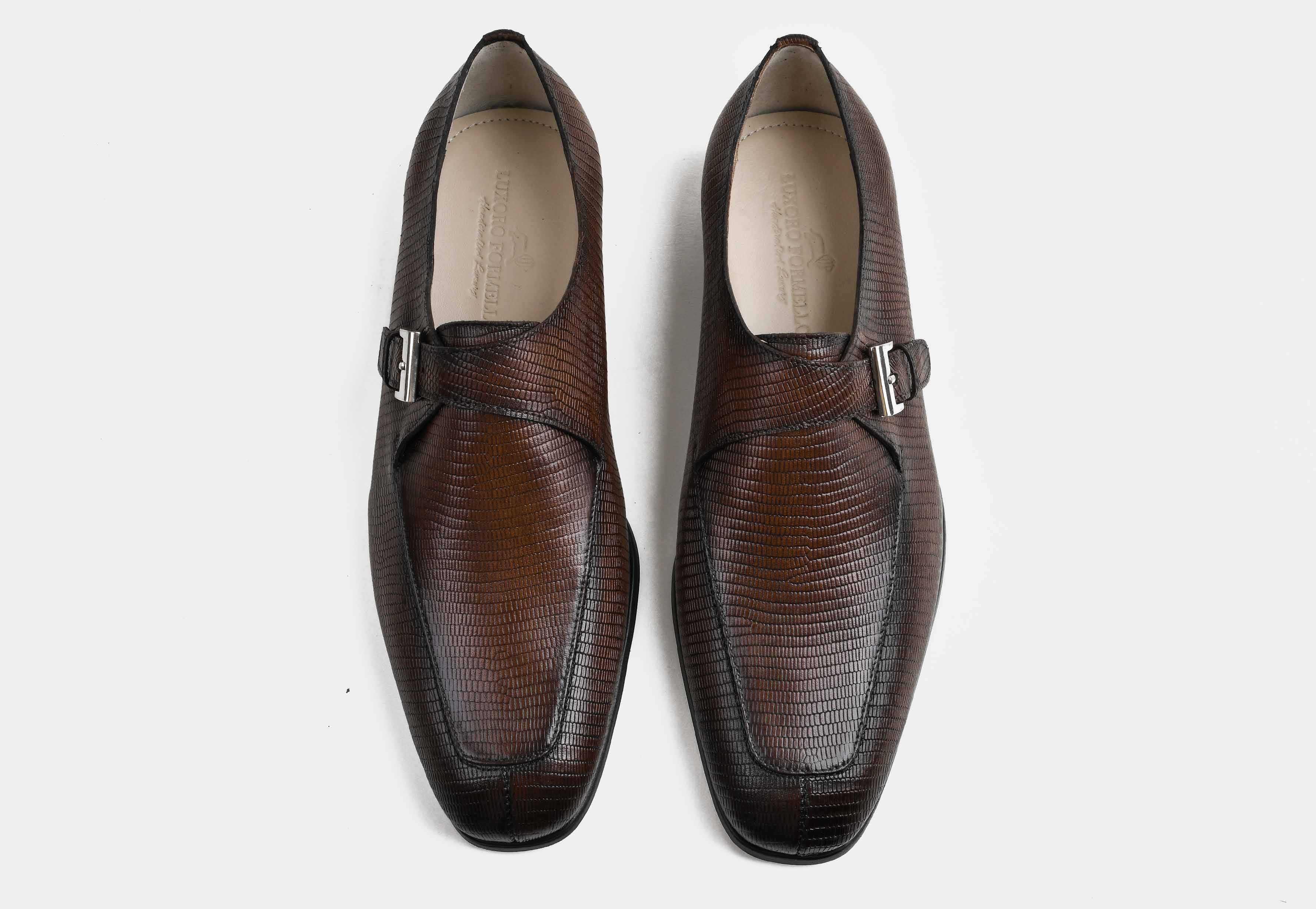 LAVENTO | MEN BROWN TEXTURED LEATHER MONK STRAP SHOES
