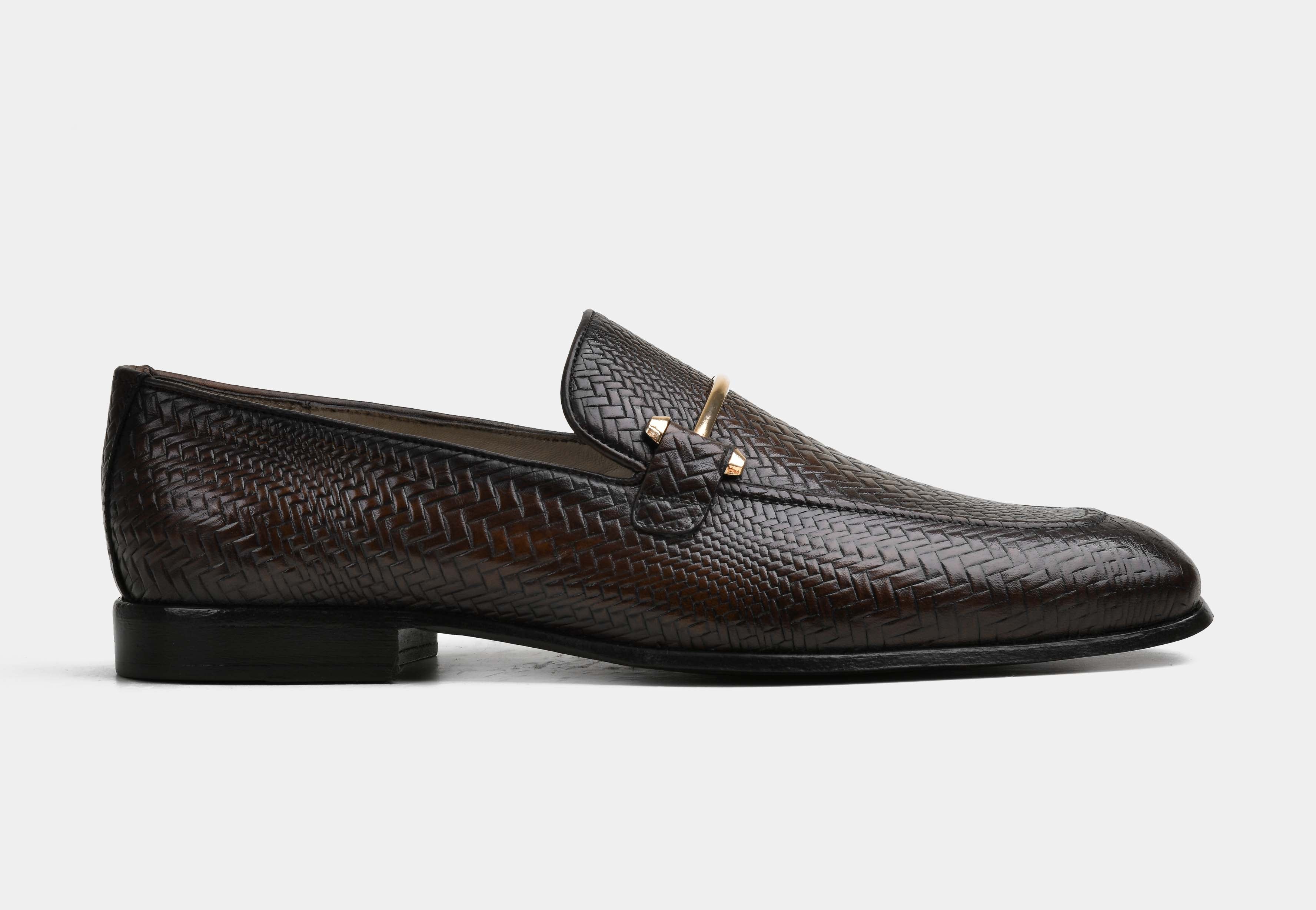 SERANO | MEN BROWN TEXTURED HORSEBIT LOAFERS