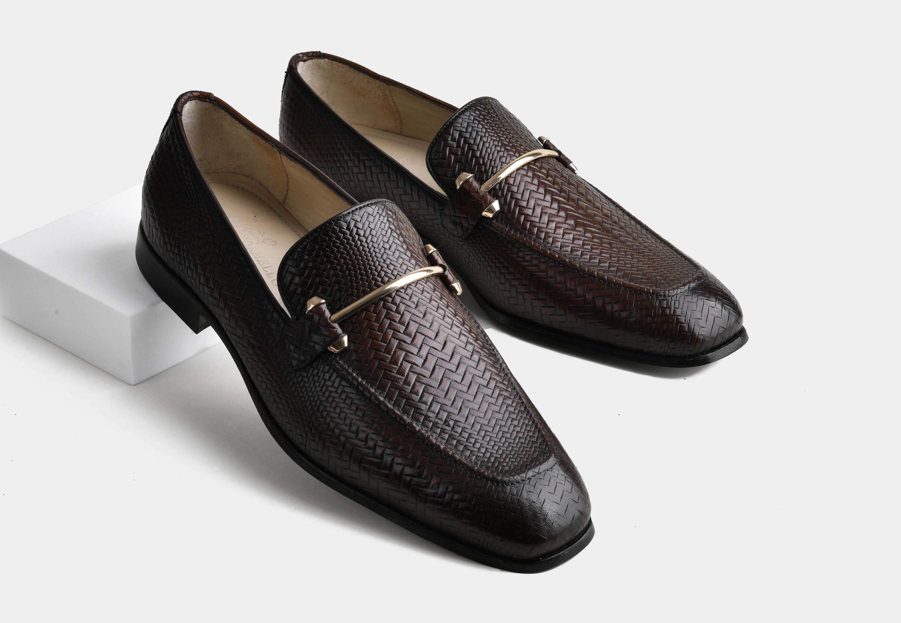 SERANO | MEN BROWN TEXTURED HORSEBIT LOAFERS
