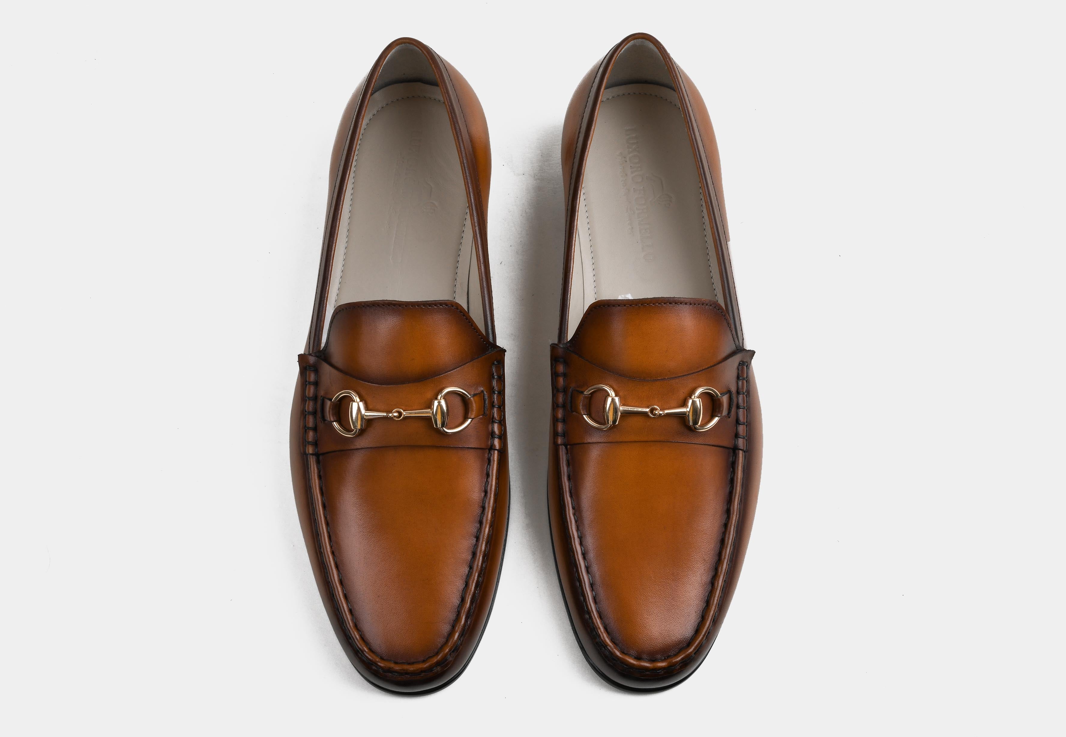 CASSANO| MEN TAN HAND-BURNISHED HORSEBIT LOAFERS