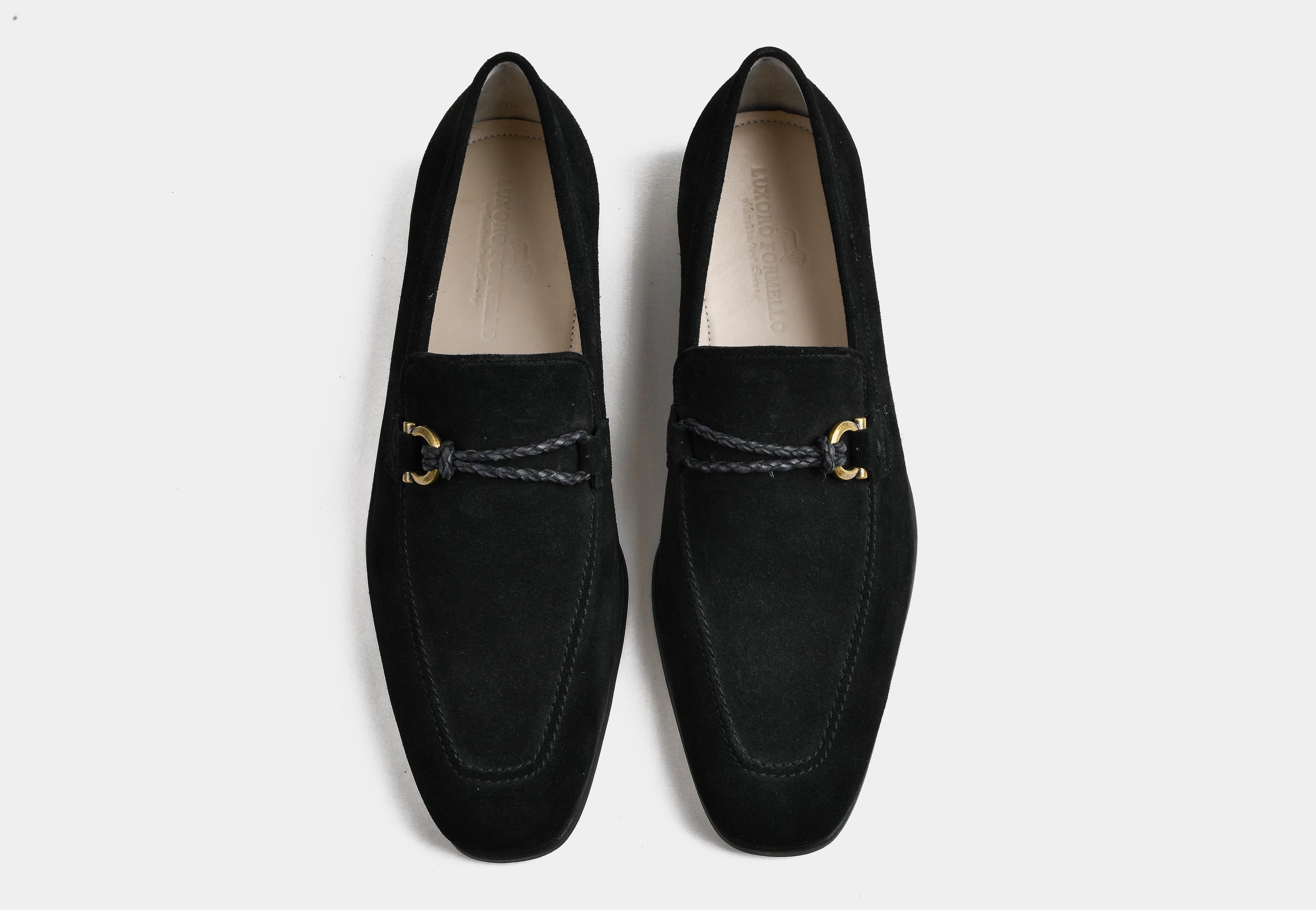 VALENZO | MEN BLACK SUEDE HORSEBIT LOAFERS