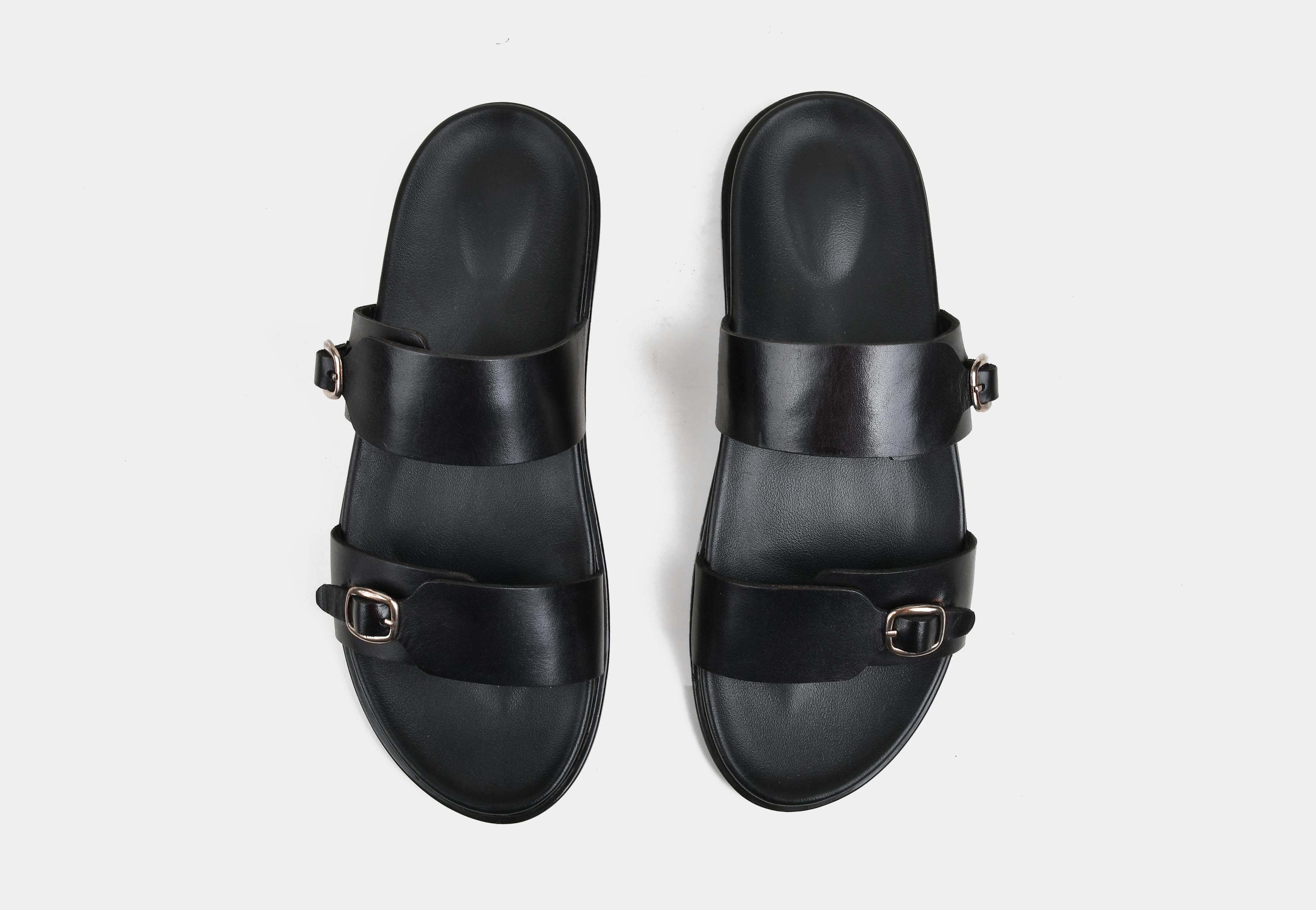 VITO | MEN BLACK DOUBLE STRAP SLIDERS