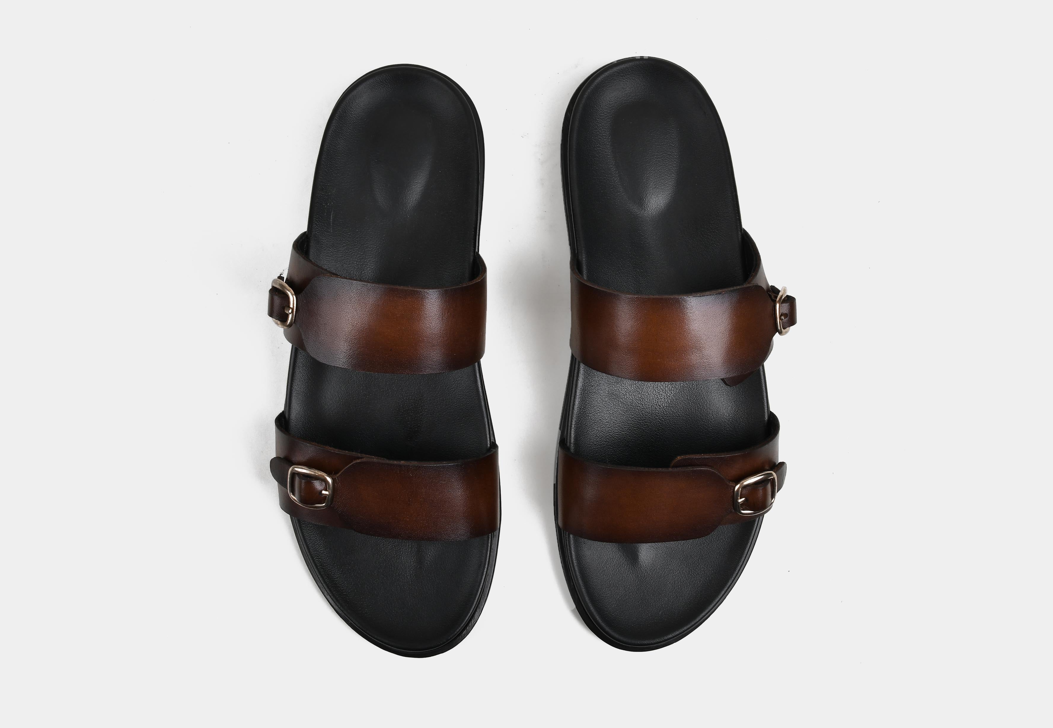 VITO | MEN BROWN DOUBLE STRAP SLIDERS