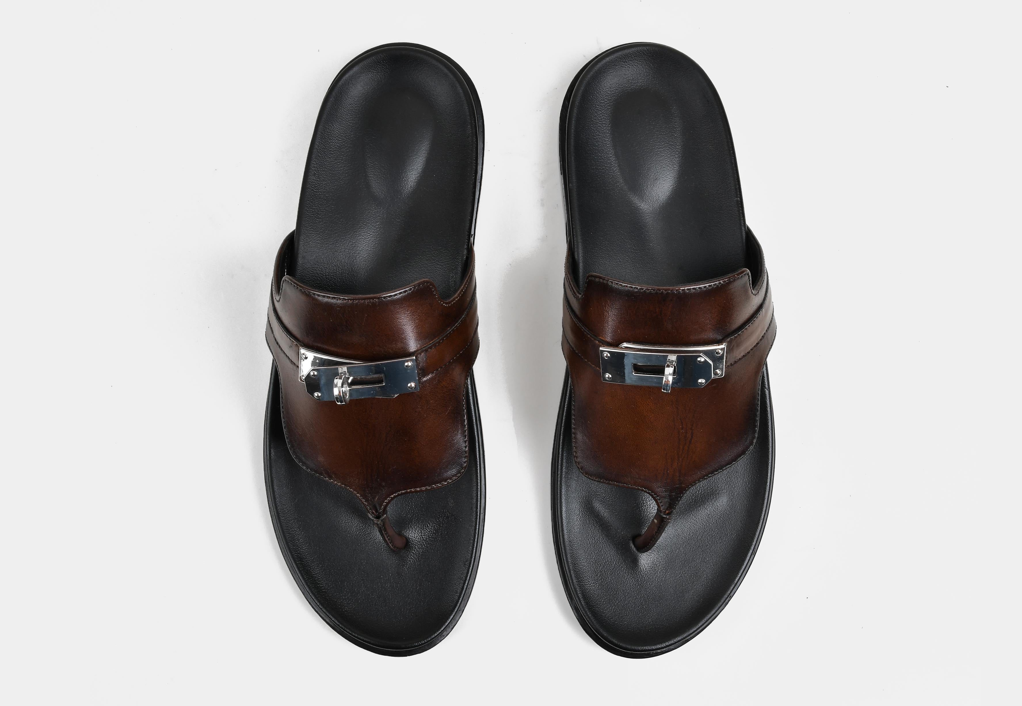 TORINO | MEN BROWN LEATHER TOE-RING SLIDERS