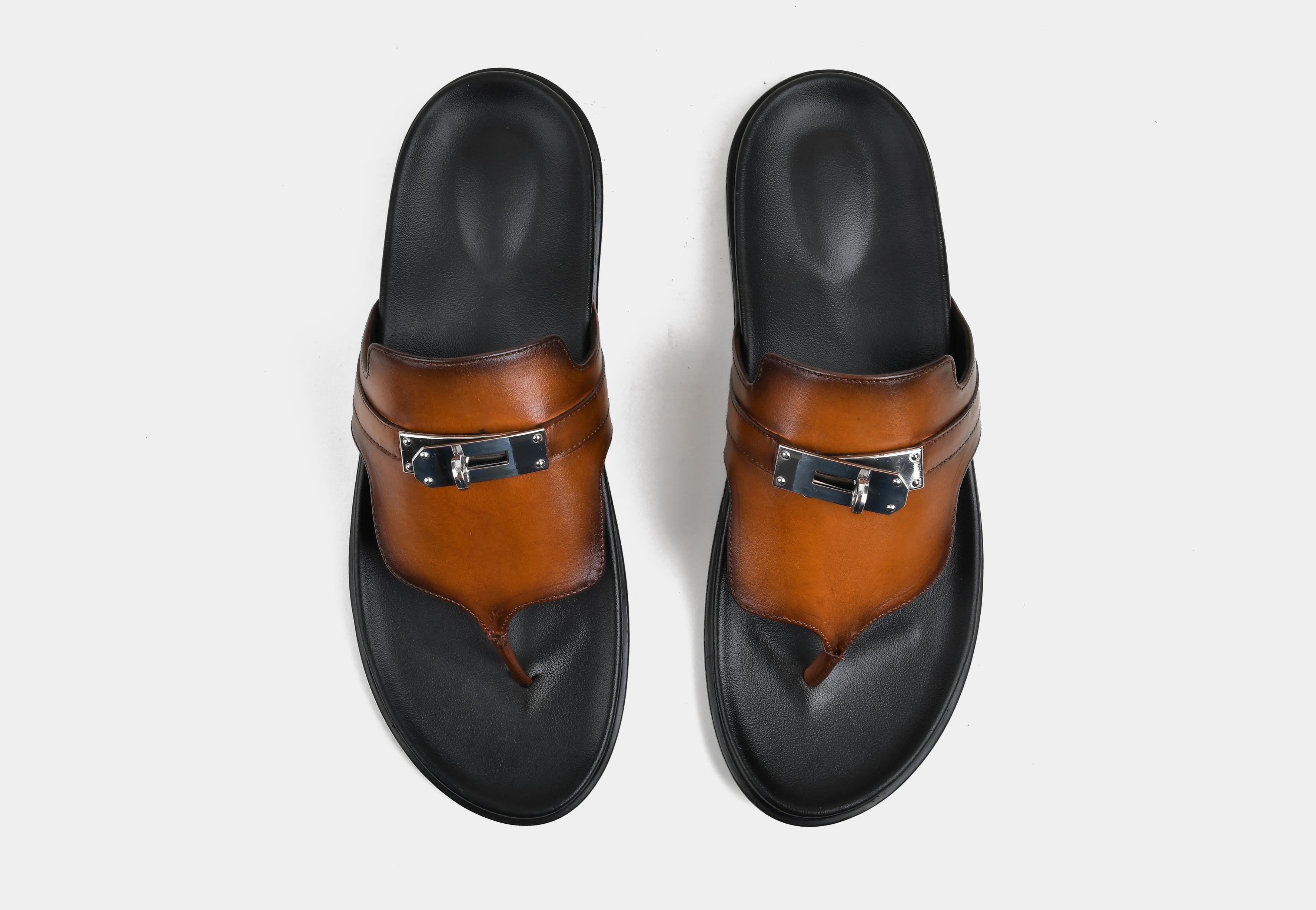 TORINO | MEN TAN LEATHER TOE-RING SLIDERS