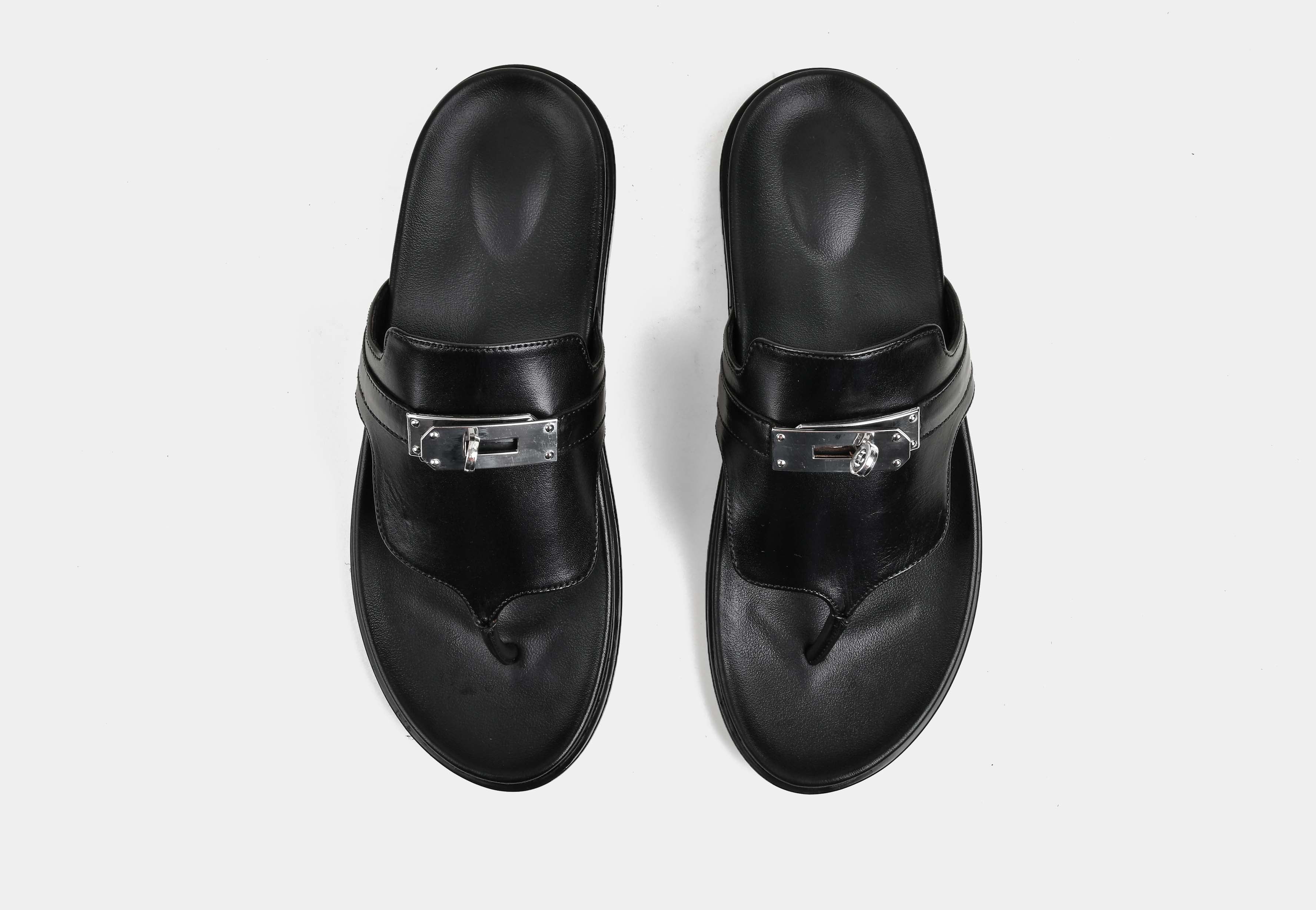 TORINO | MEN BLACK LEATHER TOE-RING SLIDERS