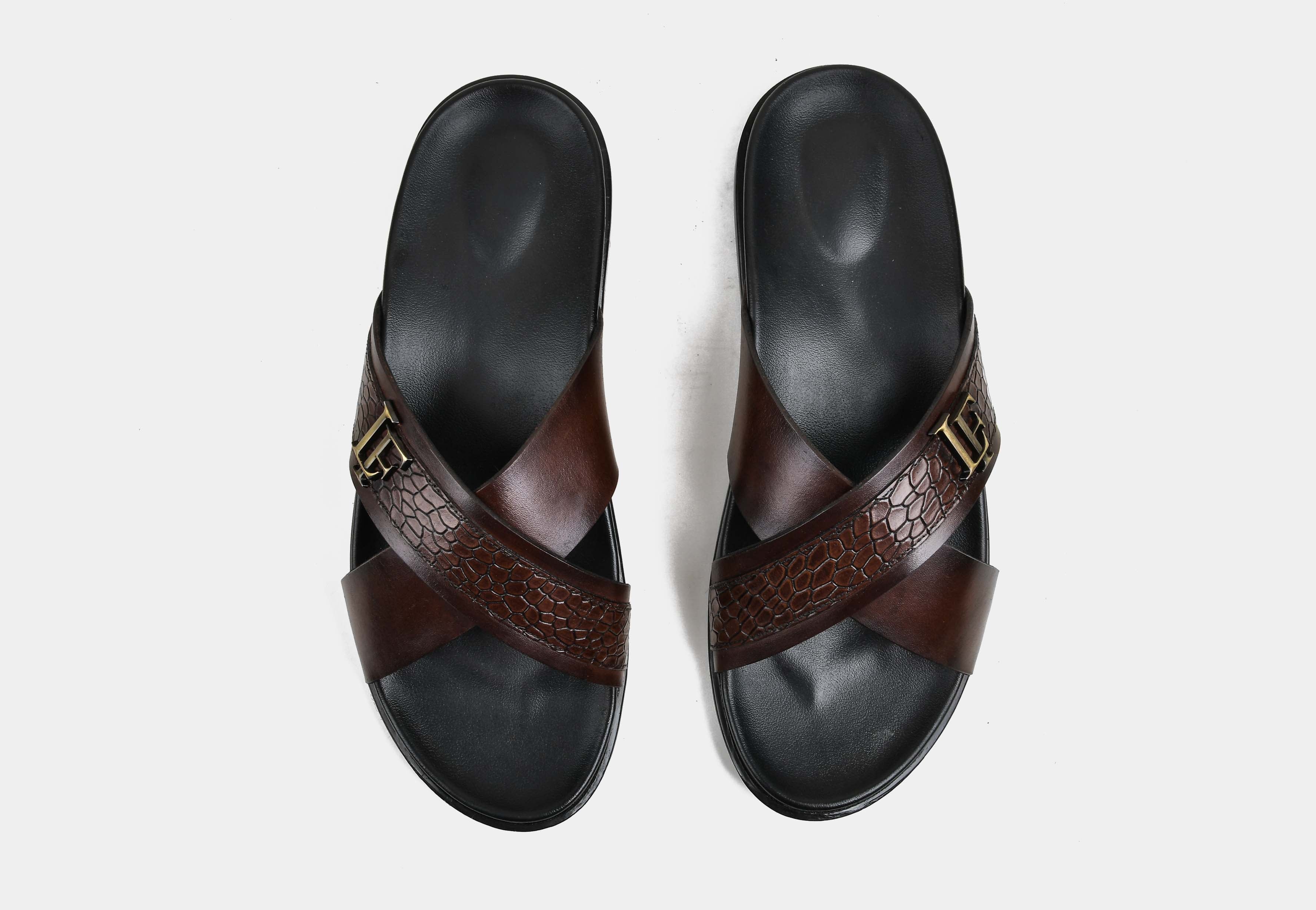 DELMODO | MEN BROWN CROSS-STRAP SLIDERS
