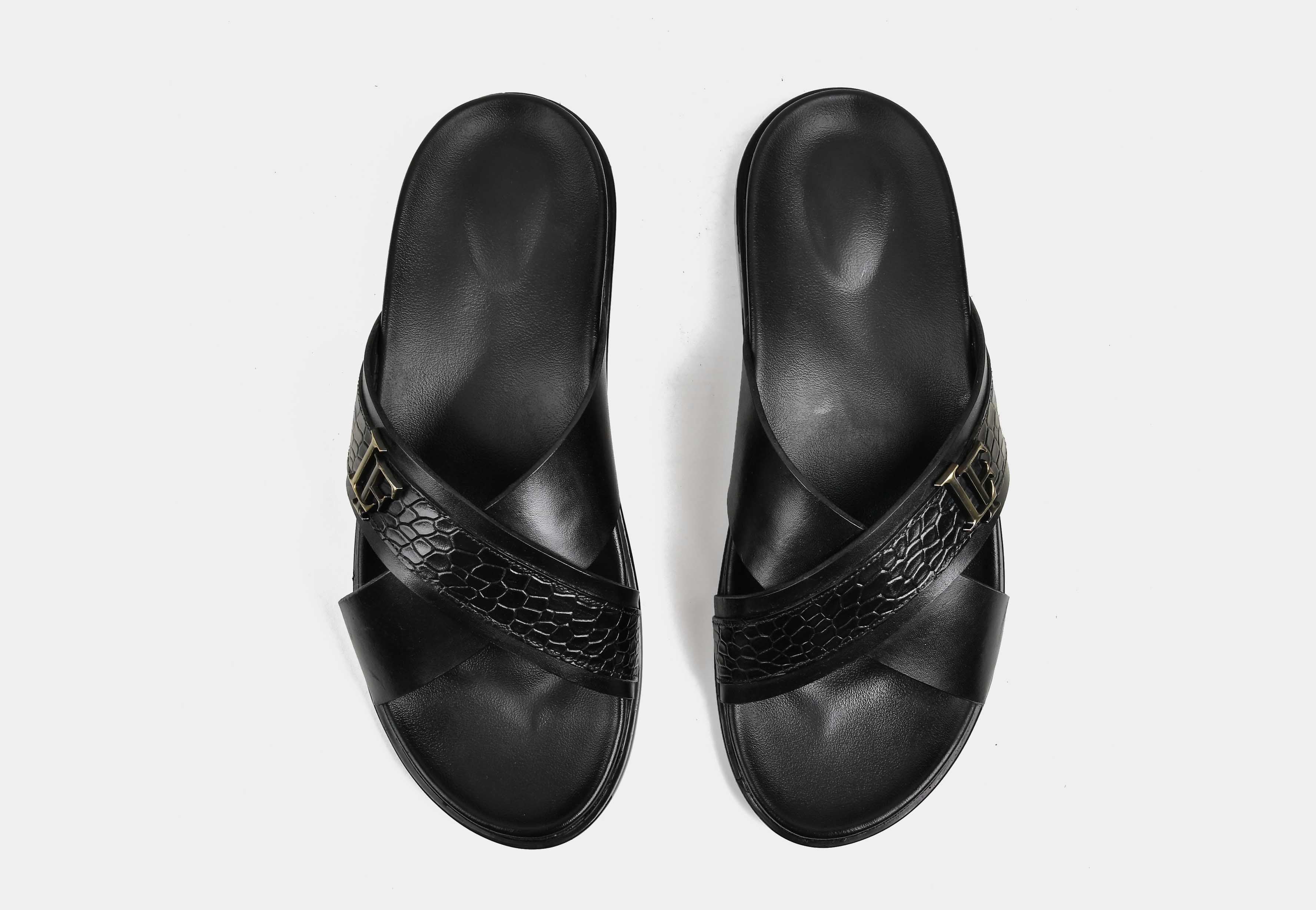 DELMODO | MEN BLACK CROSS-STRAP SLIDERS