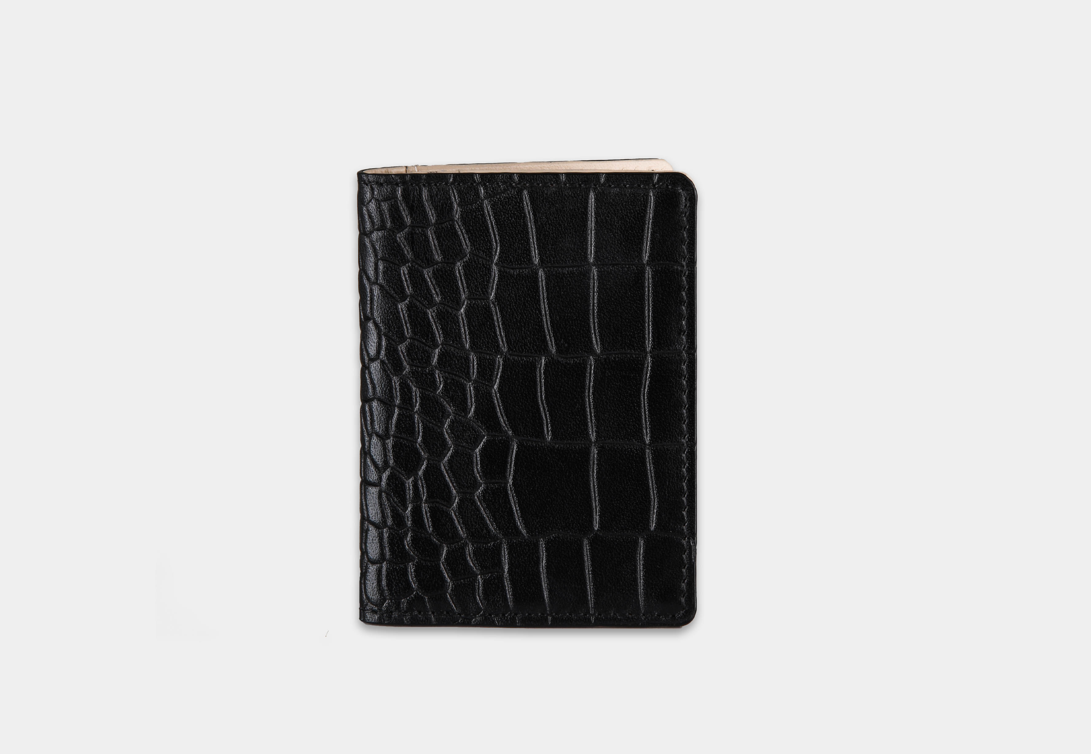 LEATHER CARD HOLDER | CROC BLACK