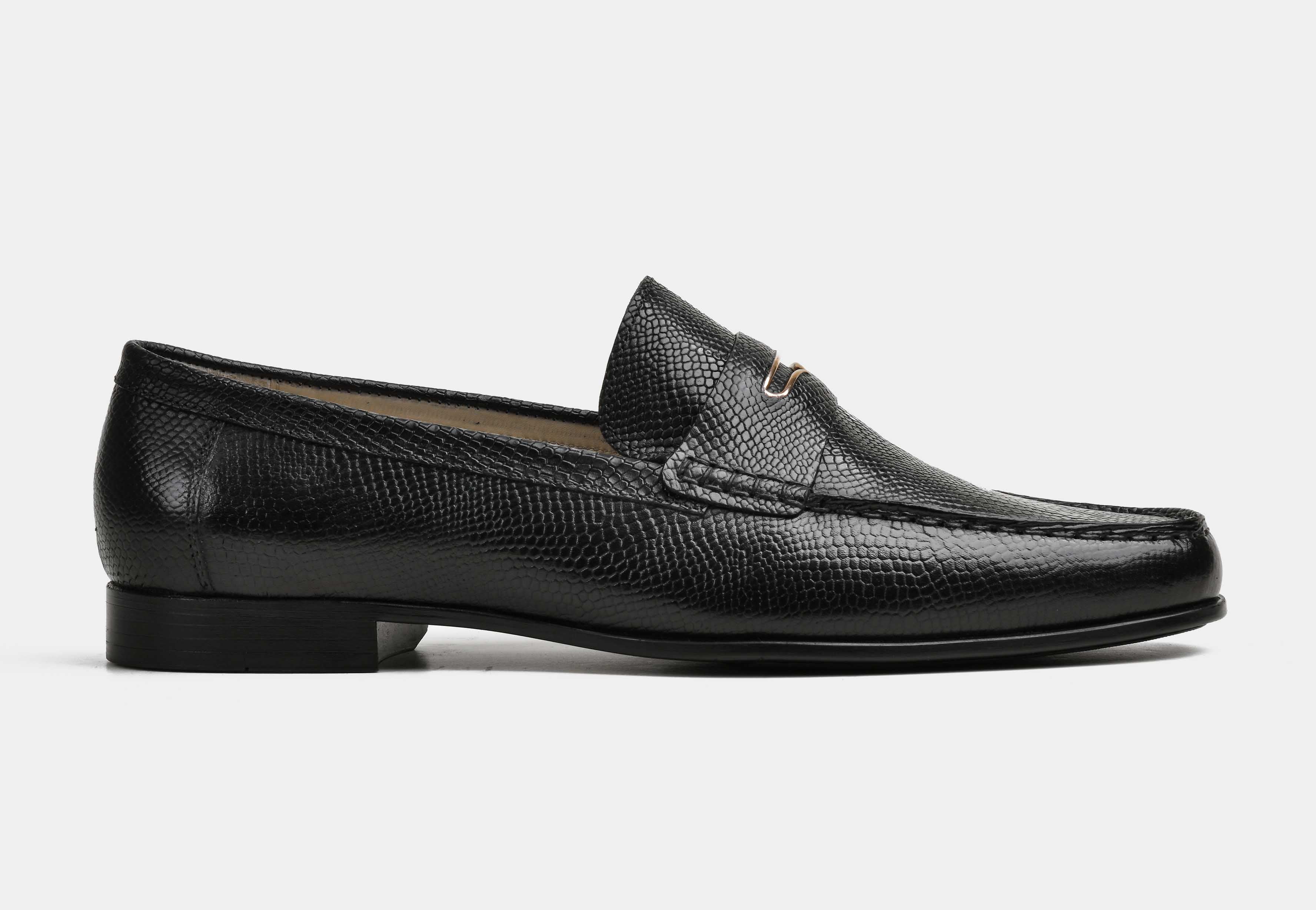ANTINO | MEN BLACK PEBBLE CROC LEATHER LOAFERS