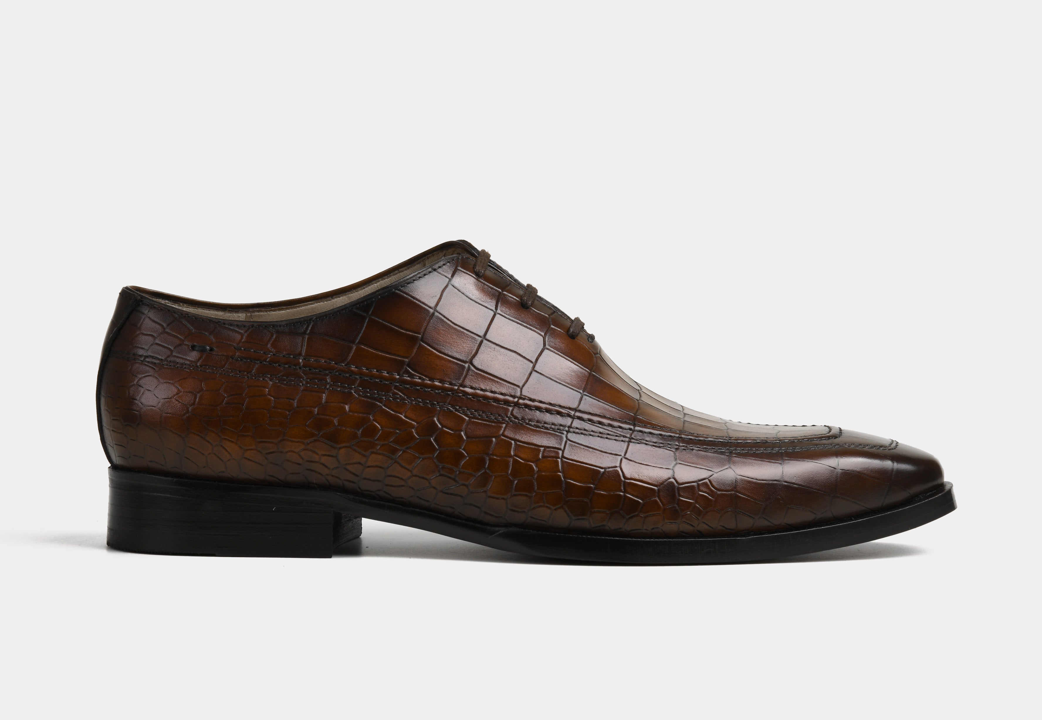 RICCARDO | MEN BROWN CROCO WHOLECUT LACE-UPS