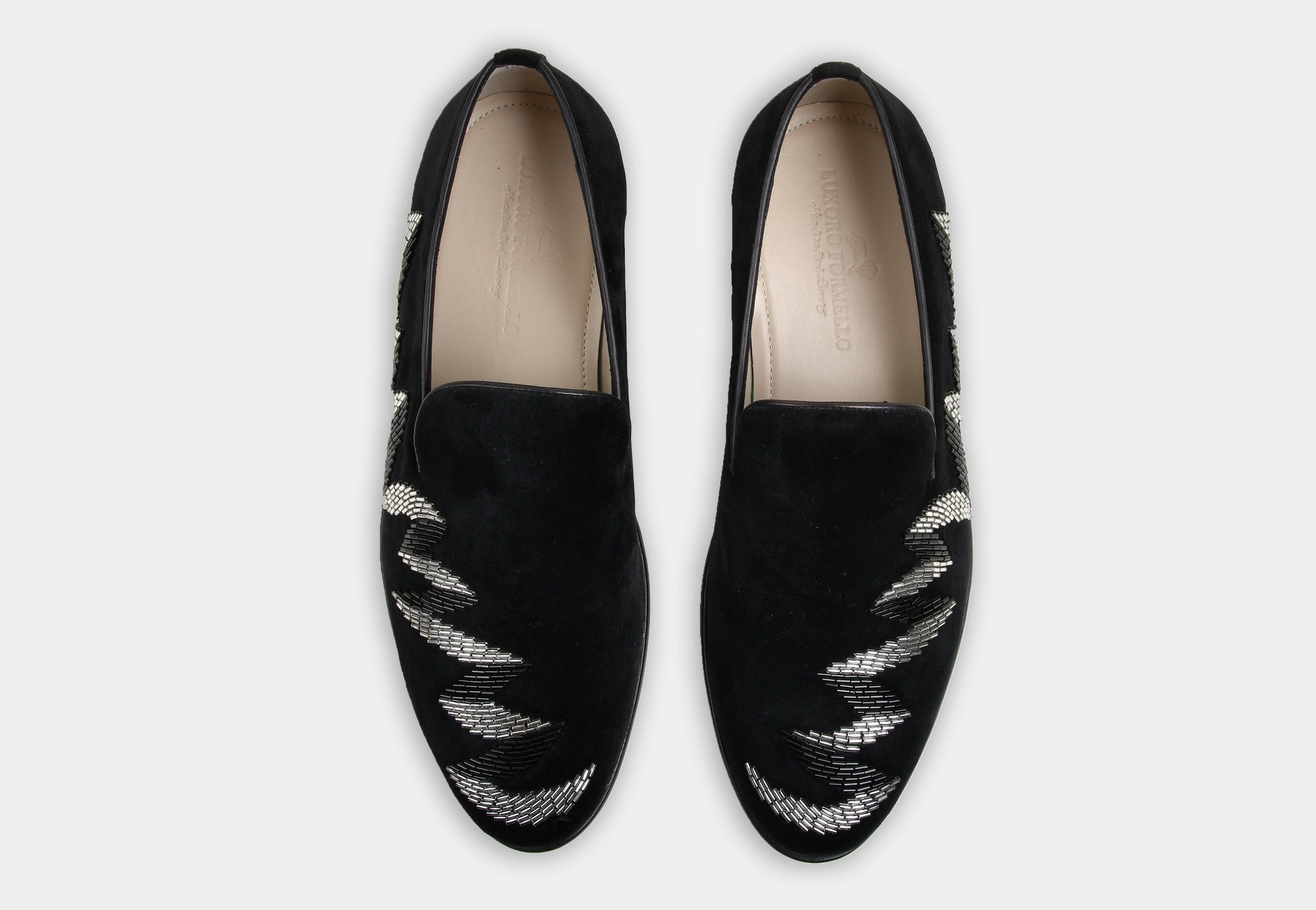 ZIGARO | MEN BLACK BEADED VELVET SLIP-ONS