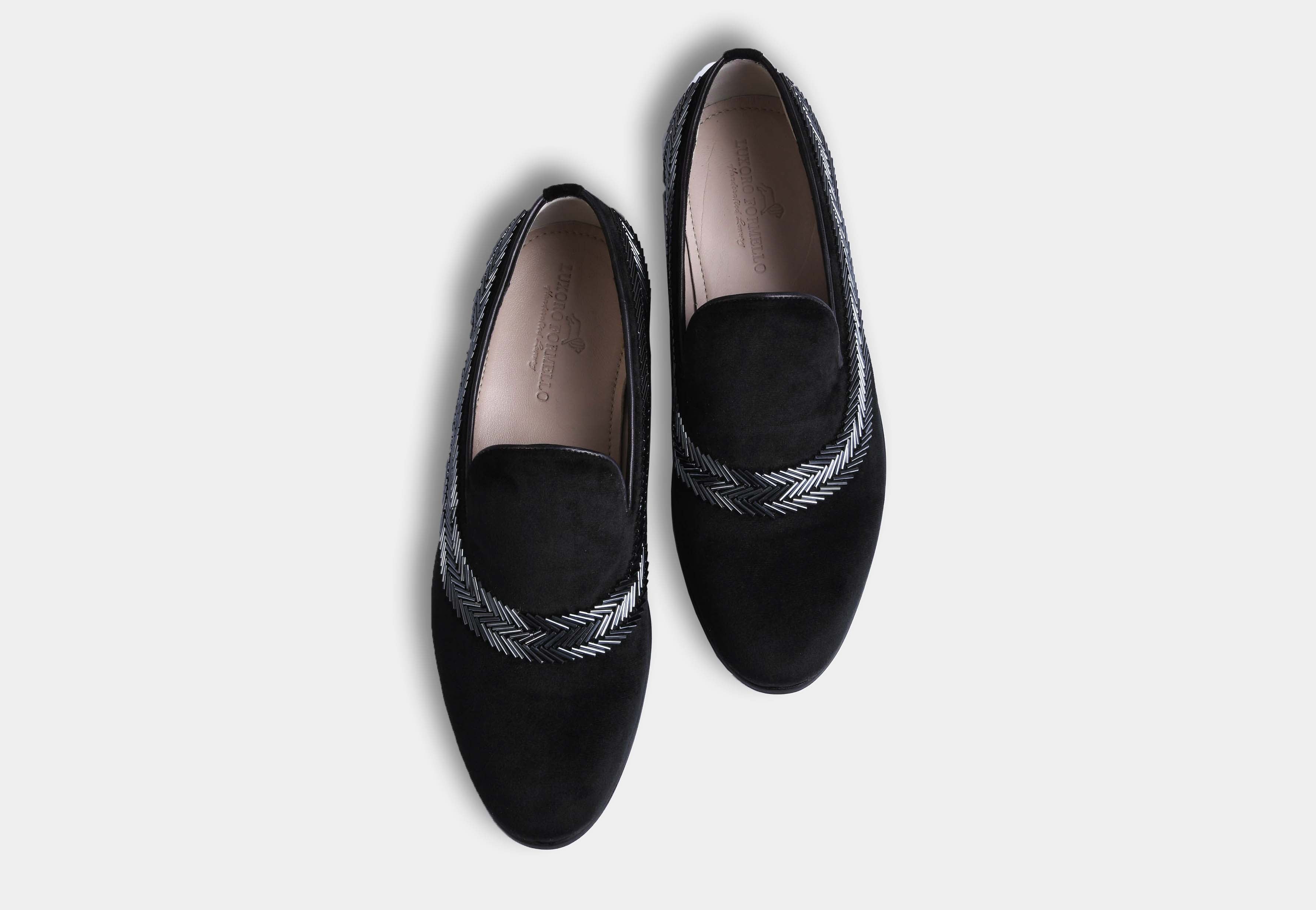 ALONZO BLACK embroidered slip-ons (Reserved-Release)