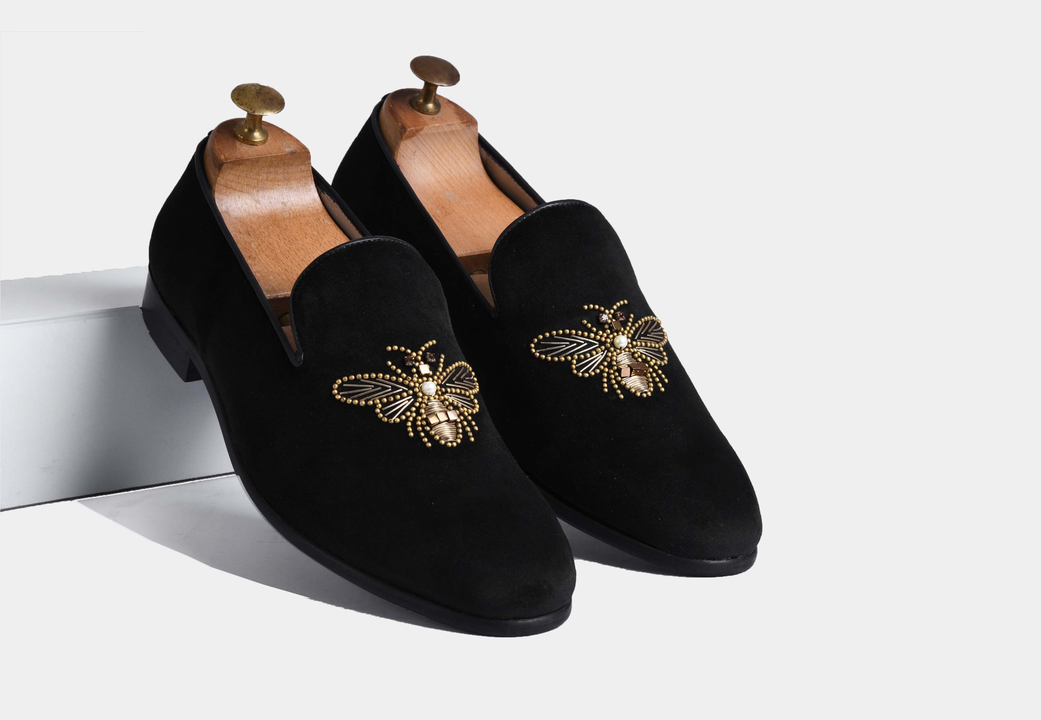 AMADO BLACK embroidered slip-ons (Reserved-Release)