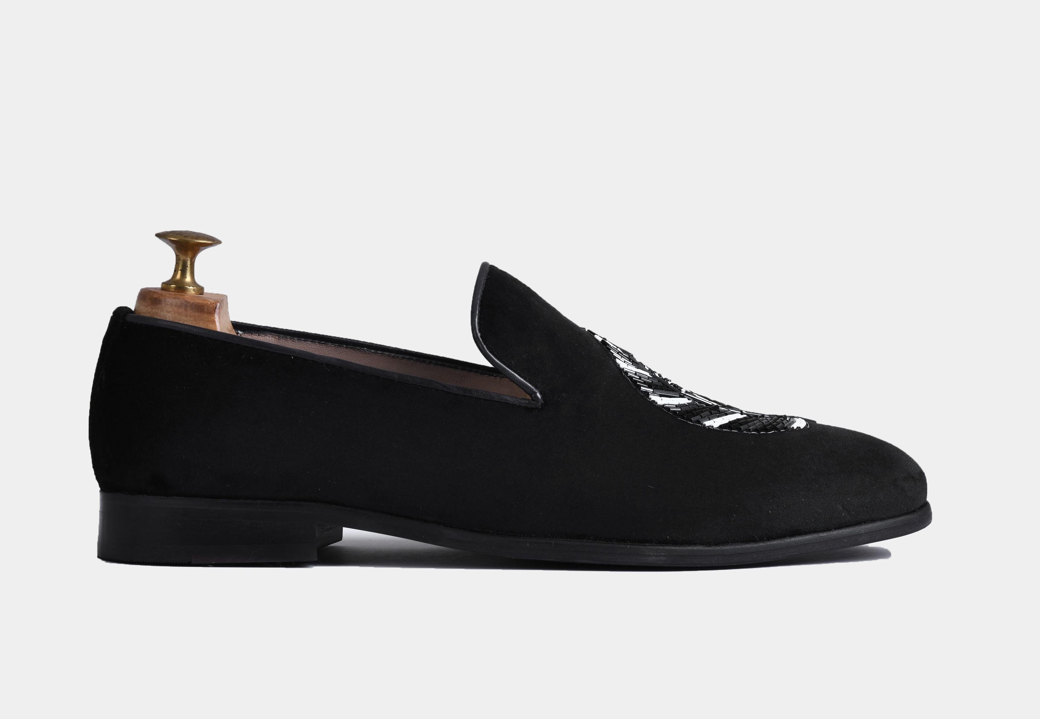 Sabino BLACK embroidered slip-ons (Reserved-Release)