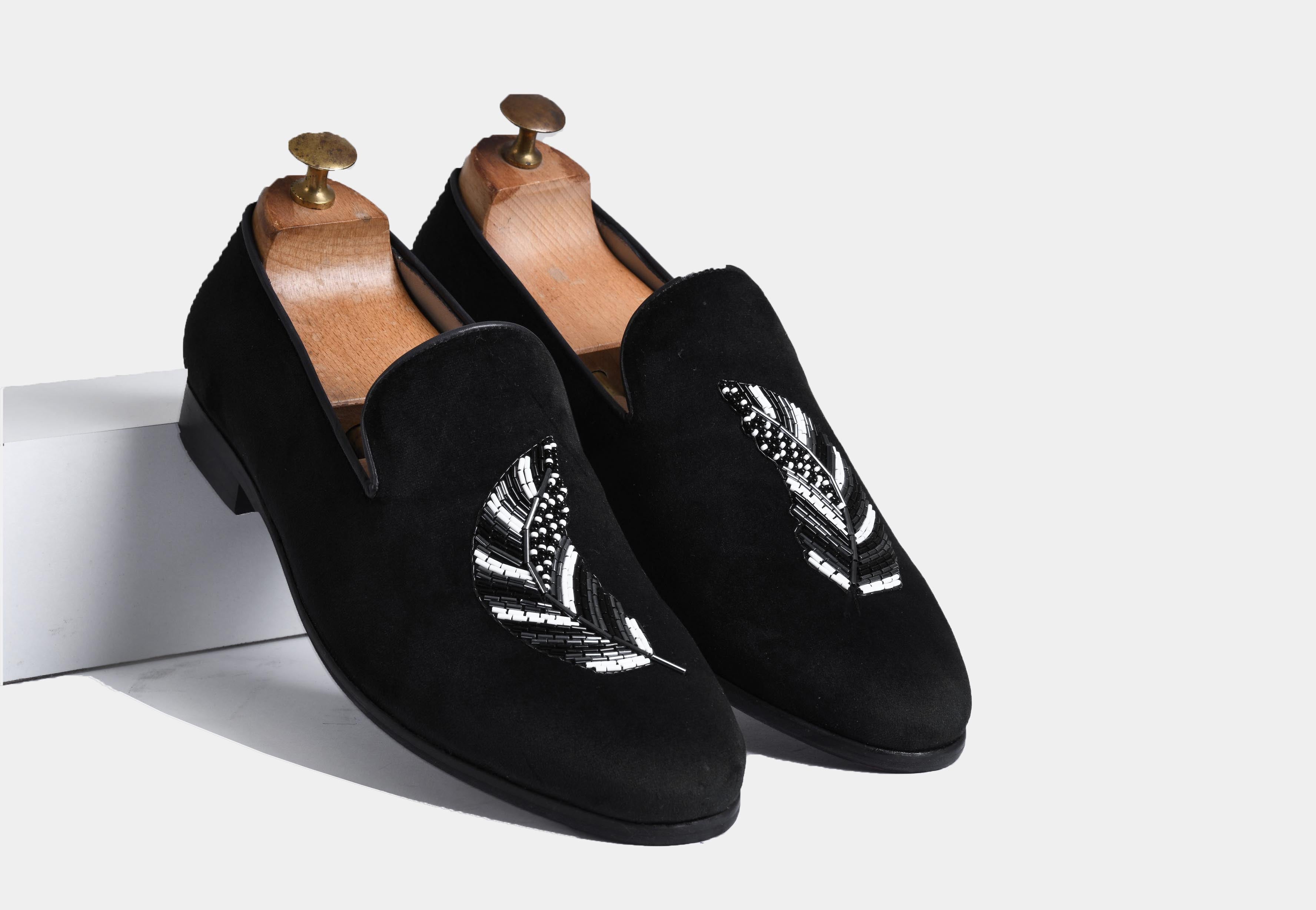Sabino BLACK embroidered slip-ons (Reserved-Release)