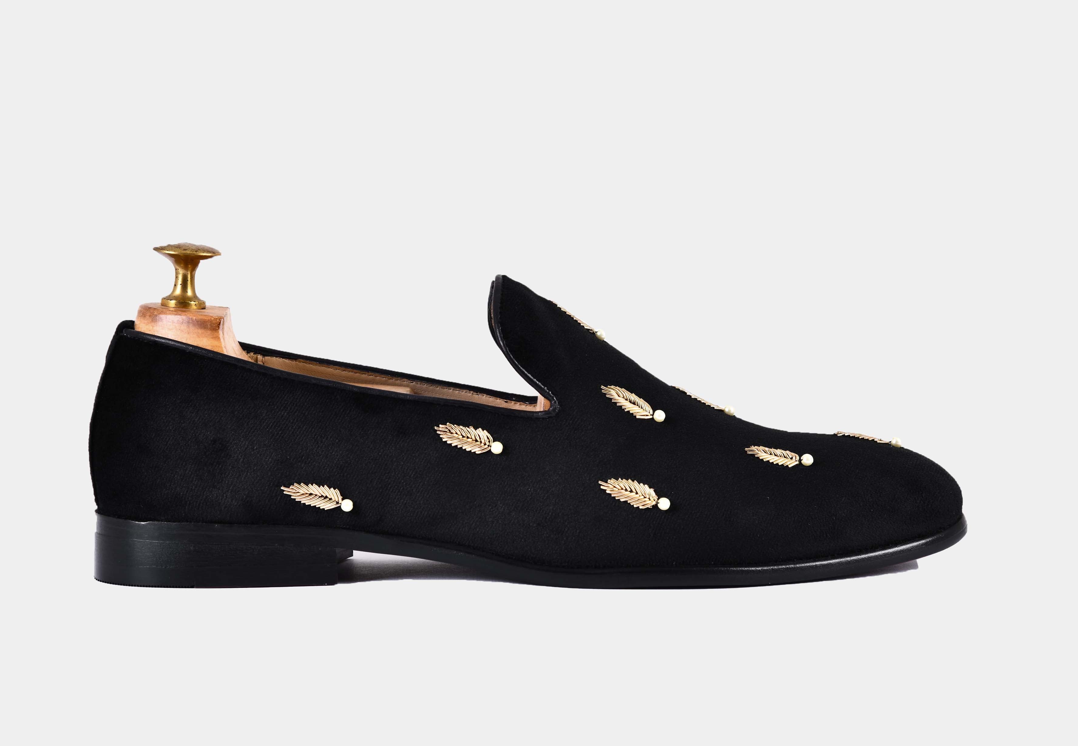 TADEO BLACK embroidered slip-ons (Reserved-Release)