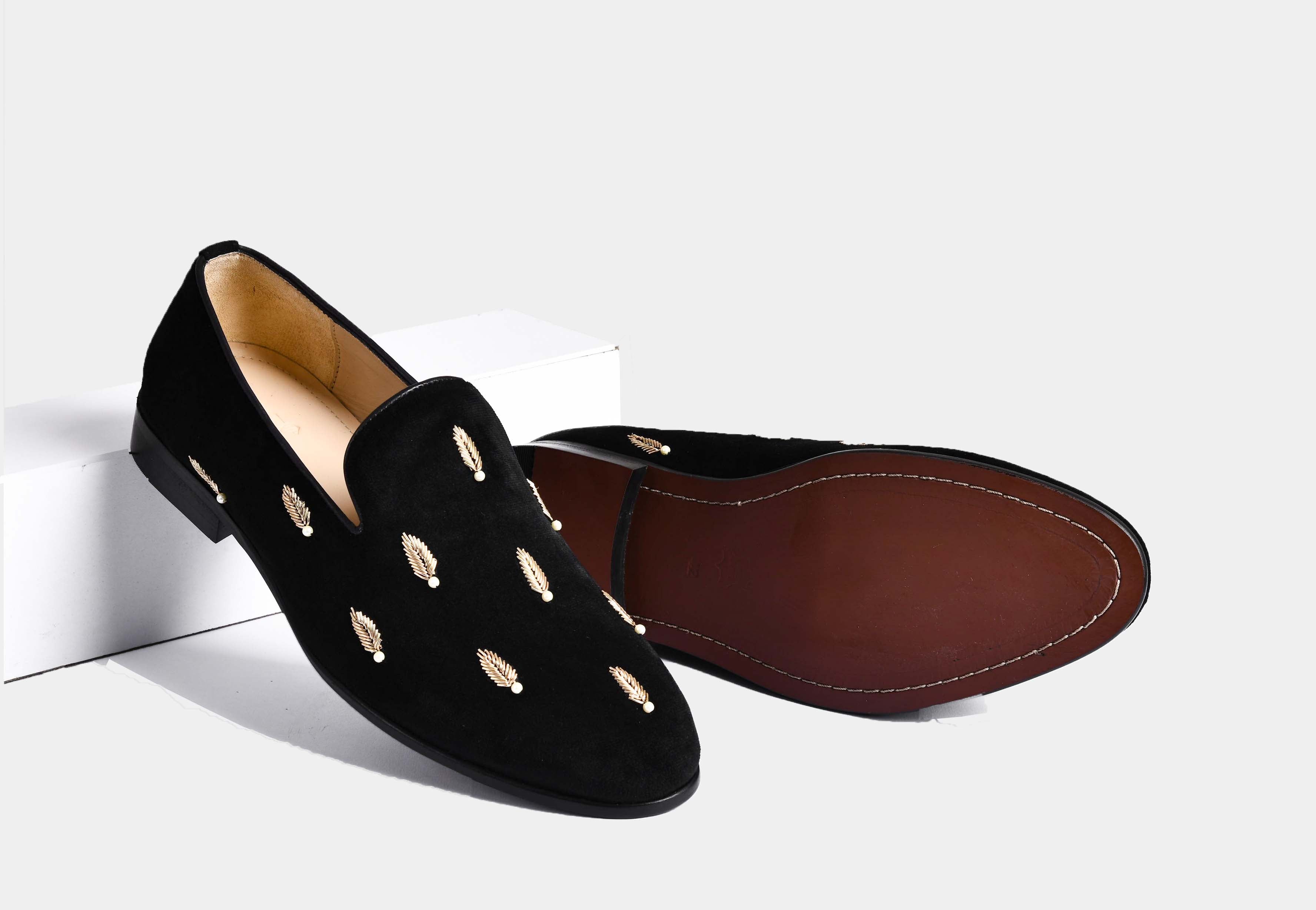 TADEO BLACK embroidered slip-ons (Reserved-Release)