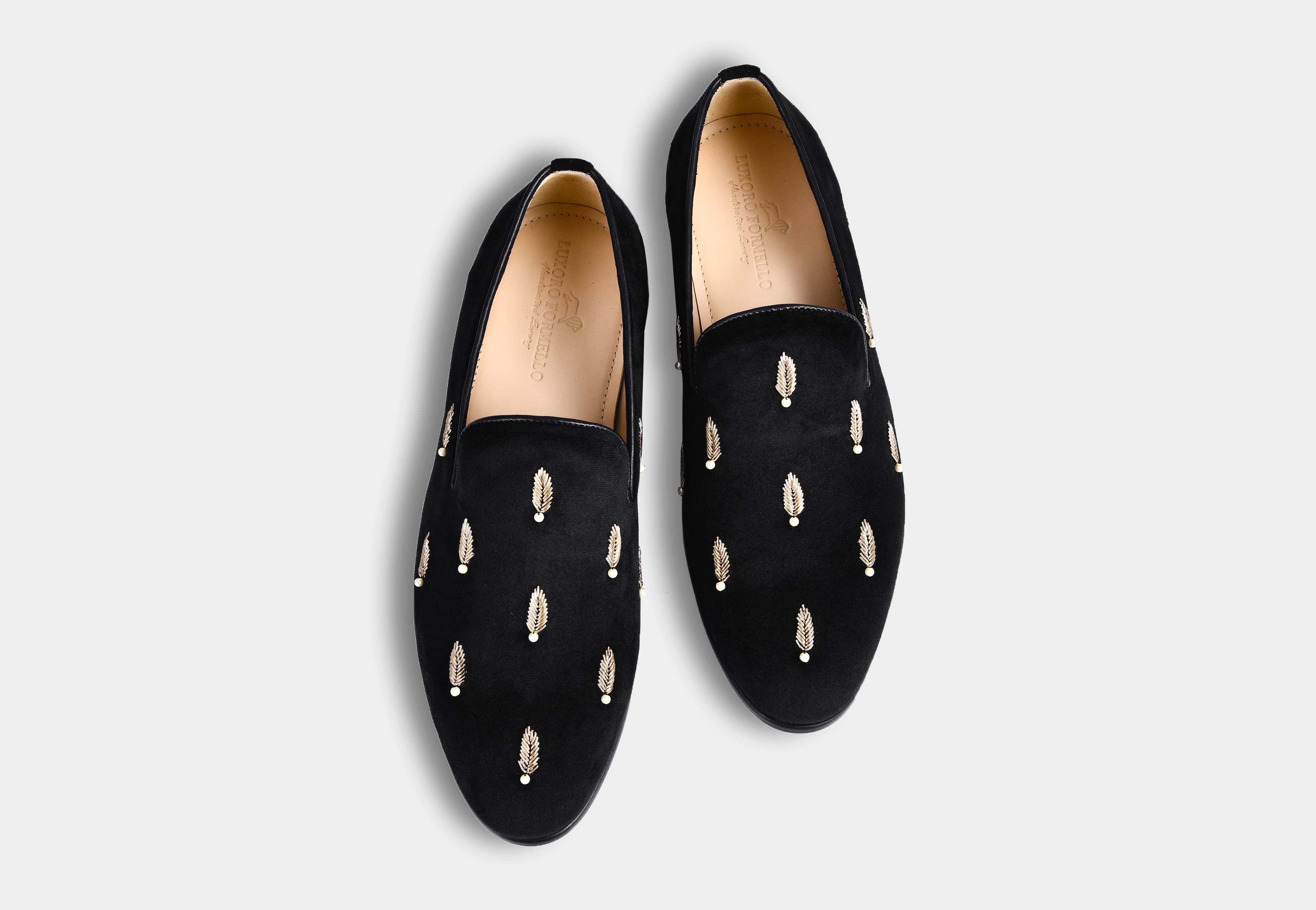 TADEO BLACK embroidered slip-ons (Reserved-Release)