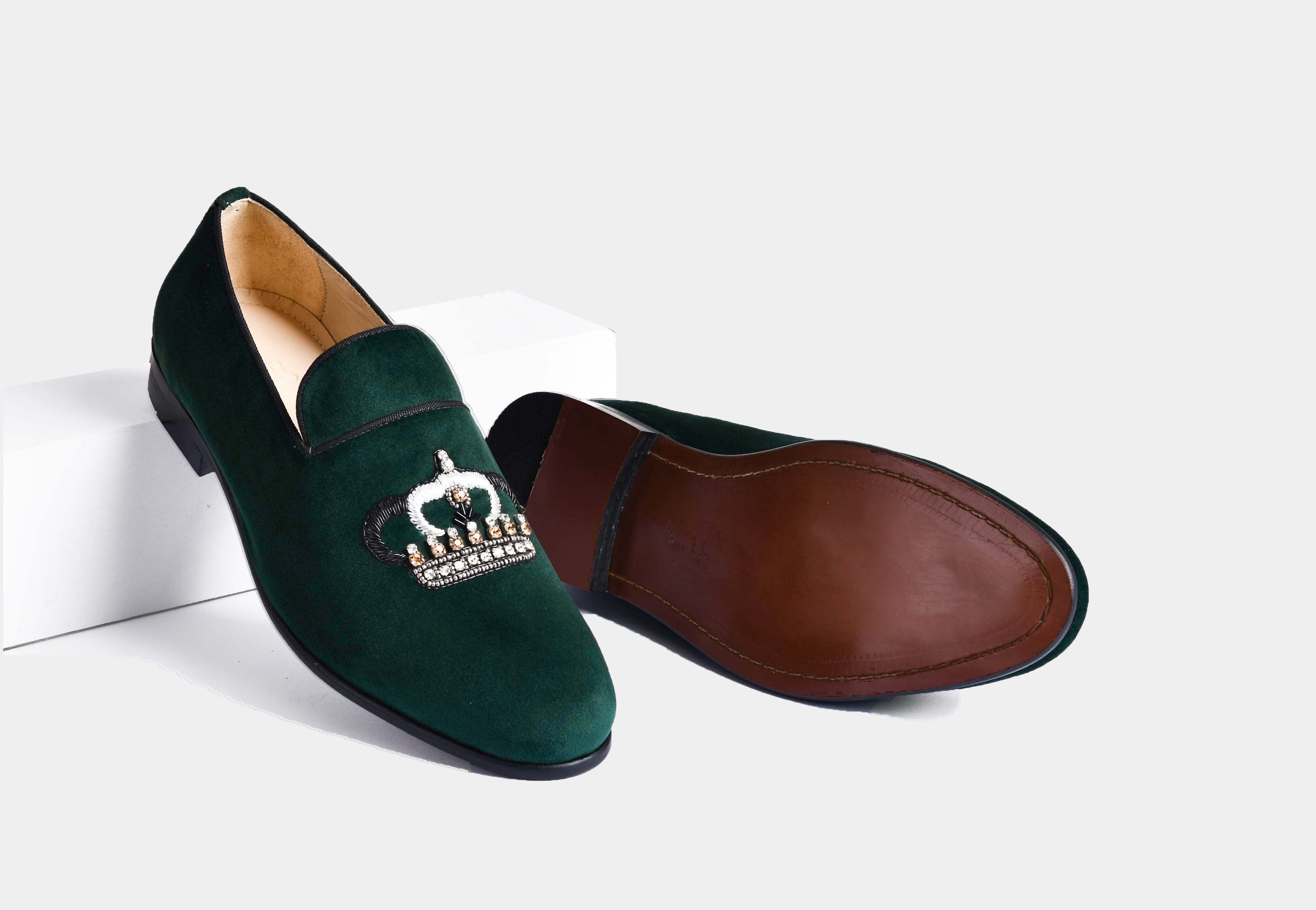 SANTOS GREEN embroidered slip-ons (Reserved-Release)