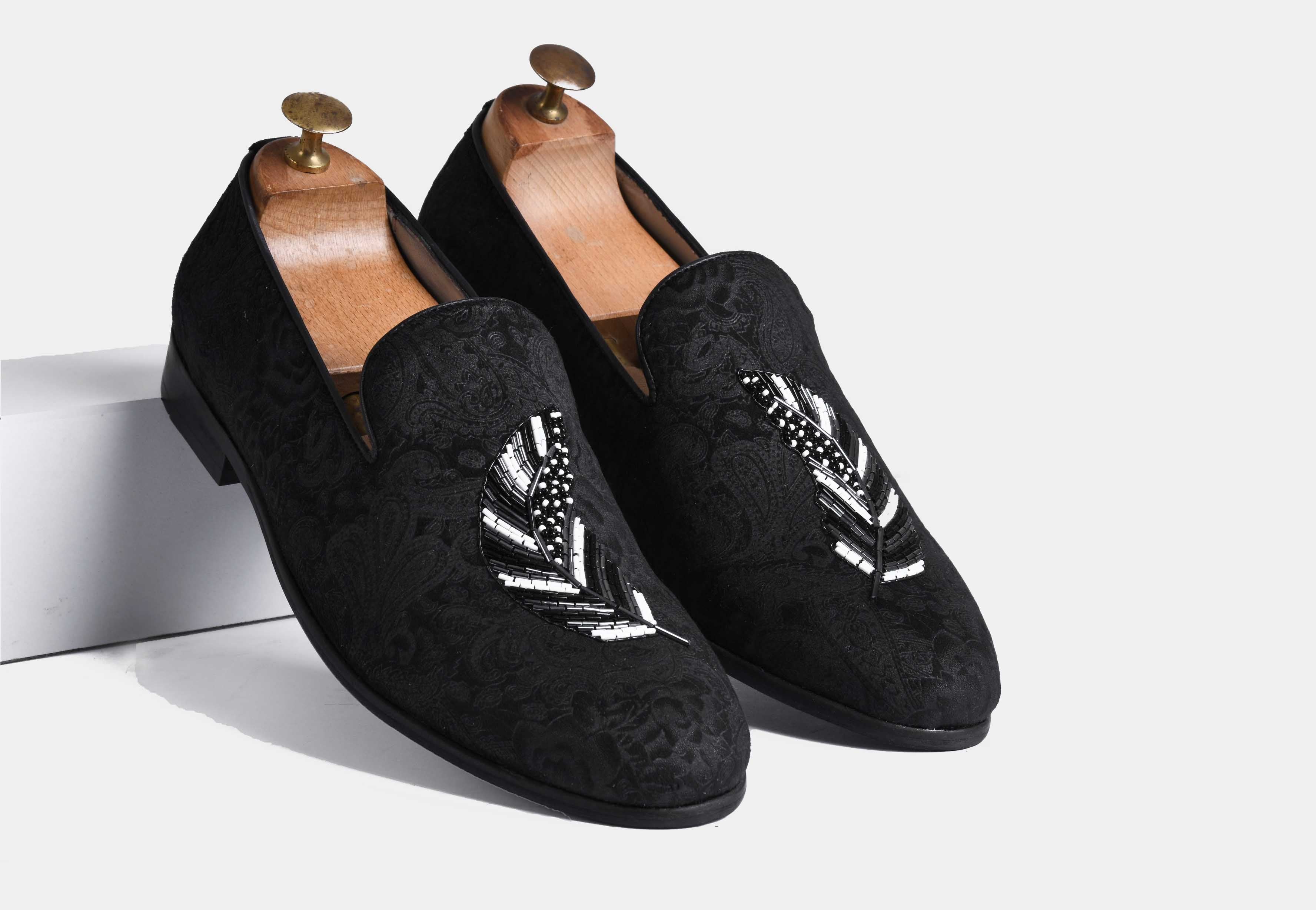 LEANDRO Black Print embroidered slip-ons (Reserved-Release)