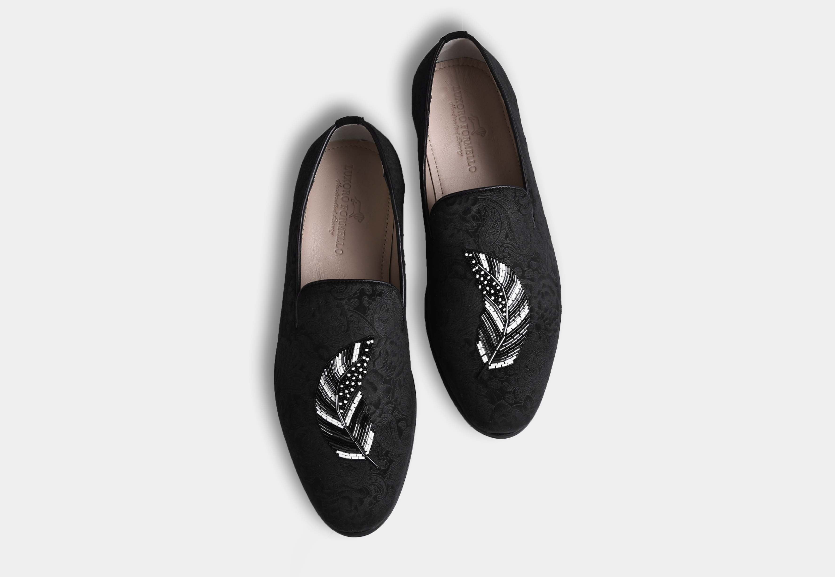 LEANDRO Black Print embroidered slip-ons (Reserved-Release)