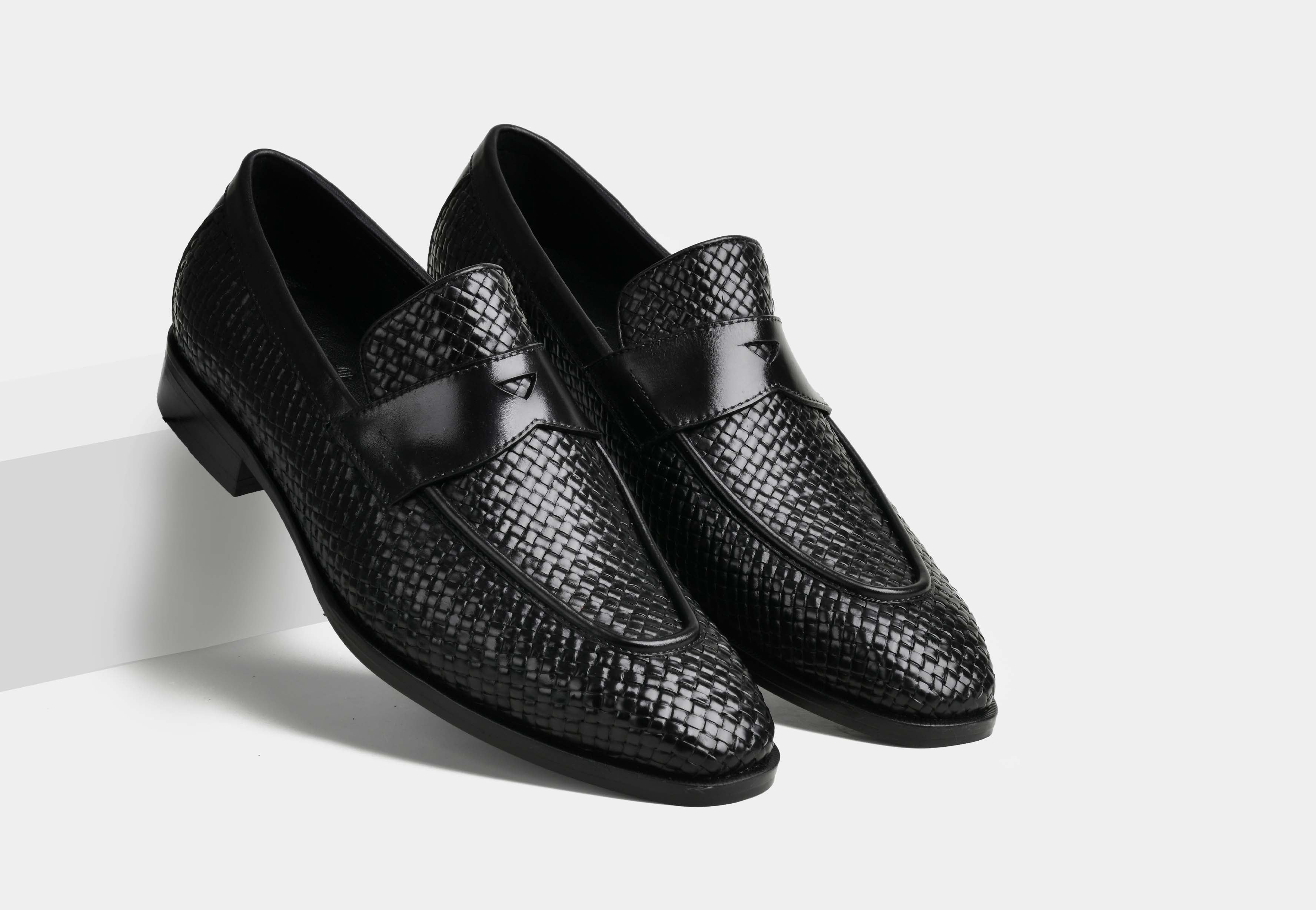 AIDEN | MEN BLACK WEAVED LEATHER SLIP-ONS (Reserved-Release)