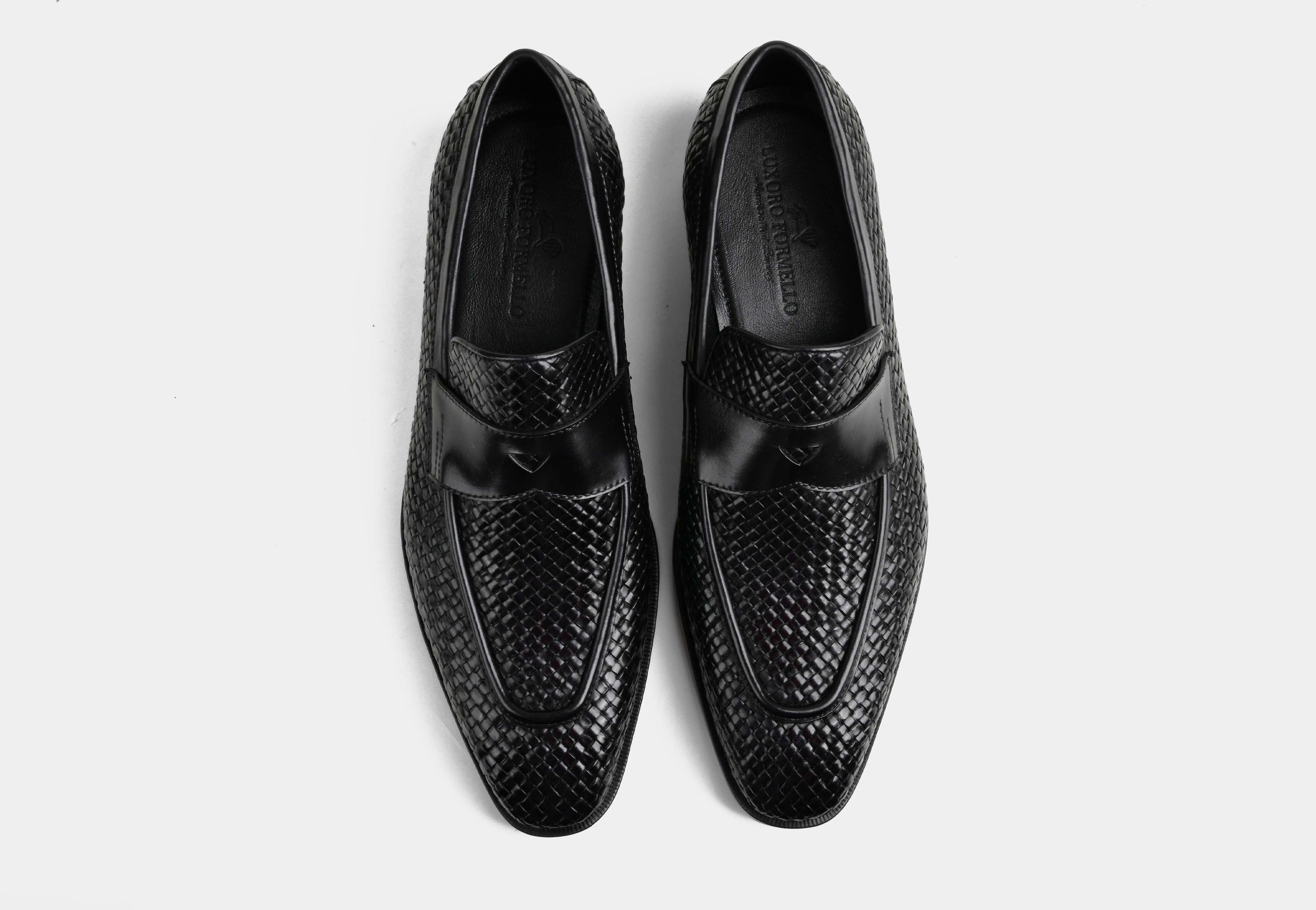 AIDEN | MEN BLACK WEAVED LEATHER SLIP-ONS (Reserved-Release)